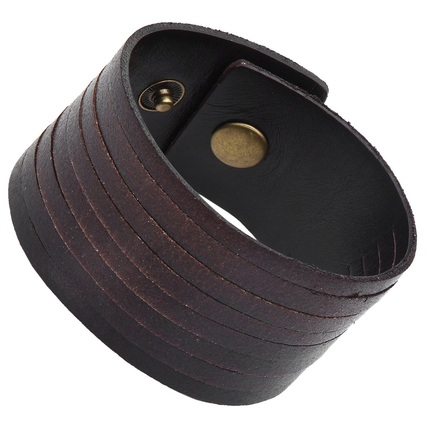 Urban Jewelry Dark Brown Wide Cuff Genuine Leather Bracelet for Men
