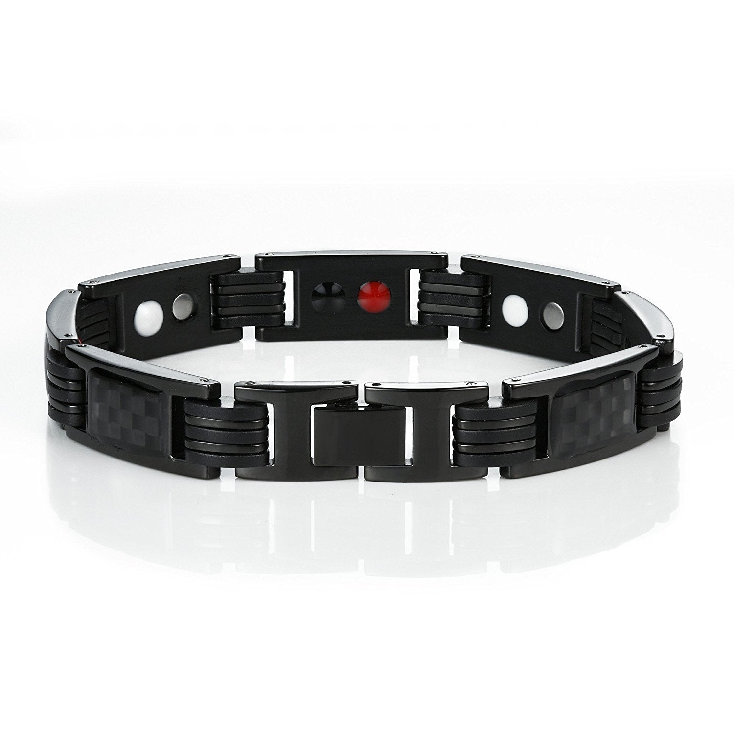 Urban Jewelry Men's Titanium Magnetic Link Bangle Bracelet with Carbon Fiber 8.66 inch (Black)