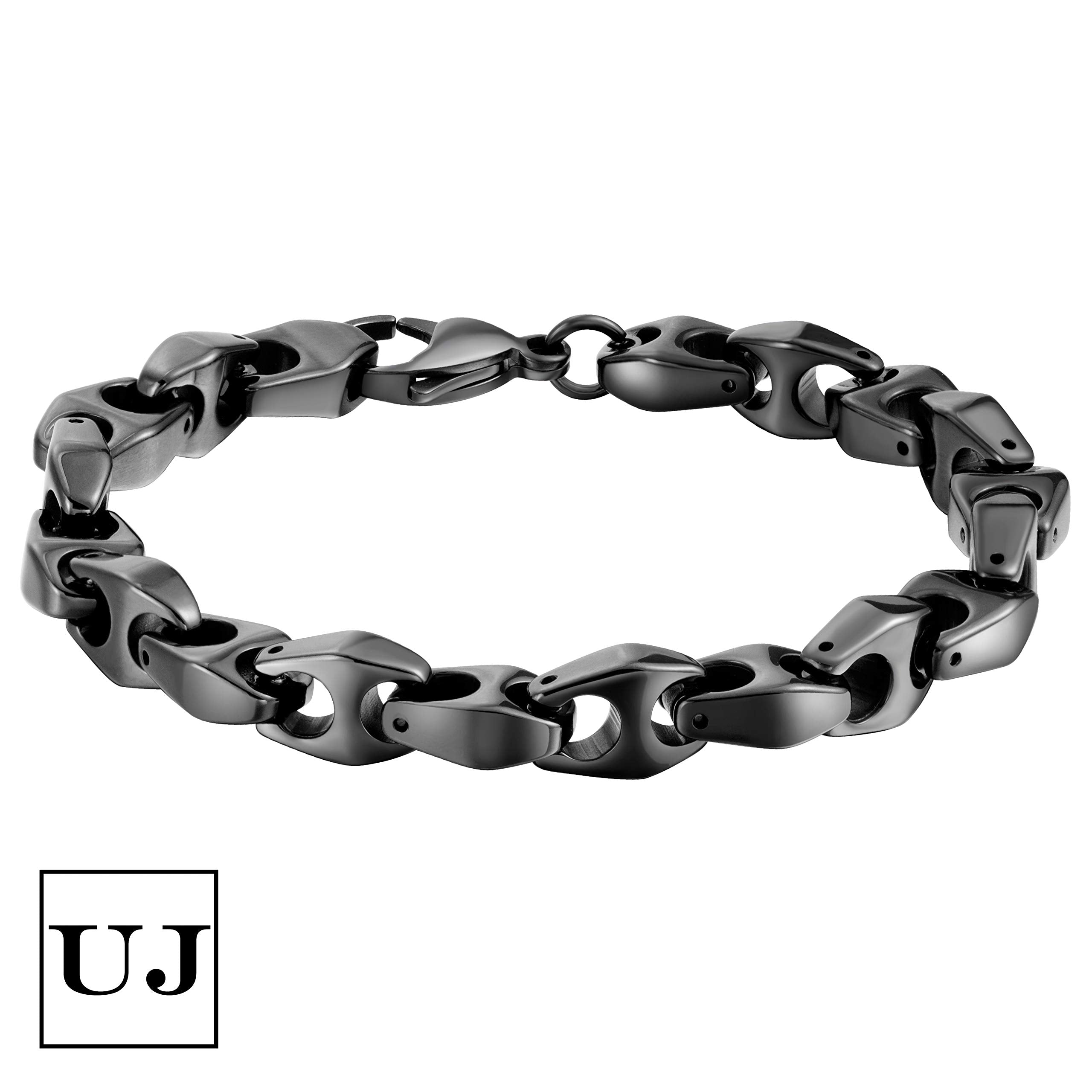 Urban Jewelry Men’s Black Tungsten Bracelet – Chain Link Design in a Polished Black Finish – Made of Solid Tungsten Material for Him