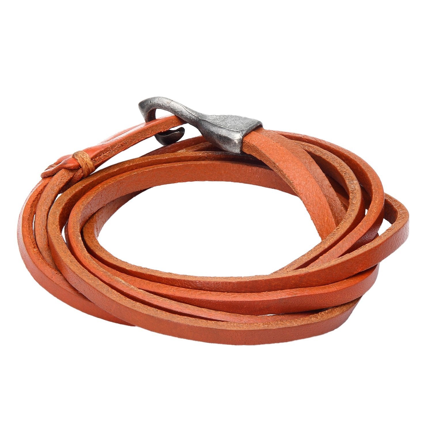 Urban Jewelry Genuine Leather Wrap Cuff Men's Bracelet with Metal Hook Clasp (Camel Brown)