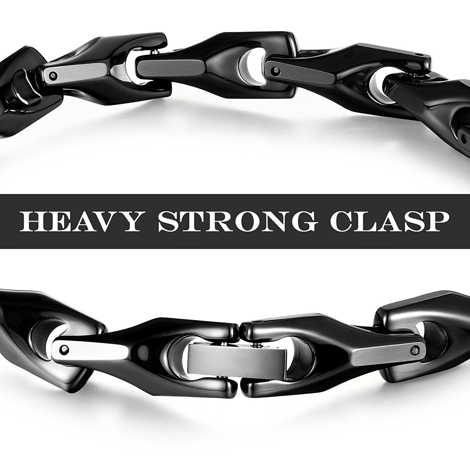 Urban Jewelry Classy Men's Solid Heavy Wheat Tungsten Carbide Bracelet - 3 Sided Links (Black)