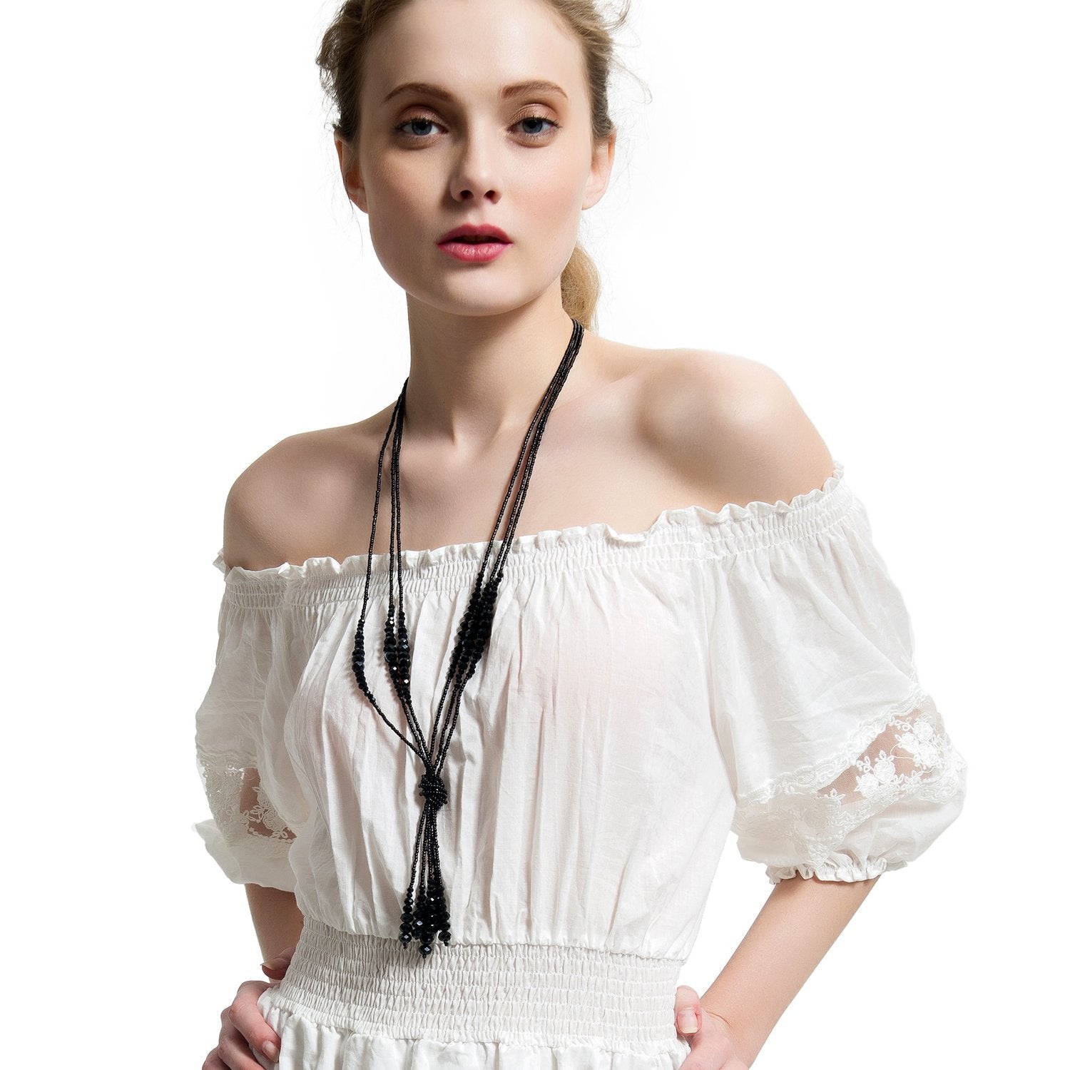 Urban Jewelry The 1920's Collection Vintage Style Charcoal Black Multitier Beaded Womens Necklace (19.6")