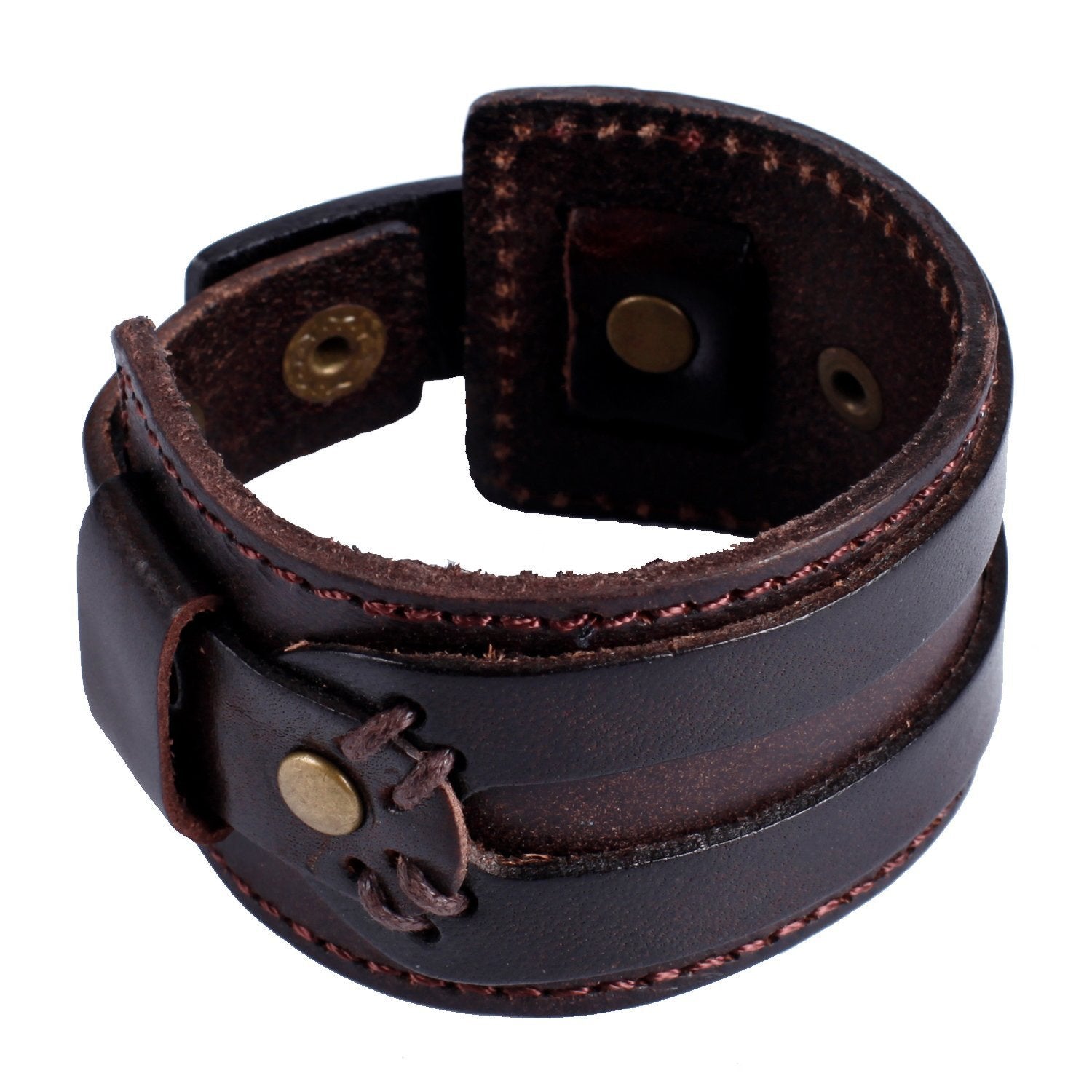 Urban Jewelry Wide Deep Coffee Brown Genuine Leather Cuff Bracelet for Men
