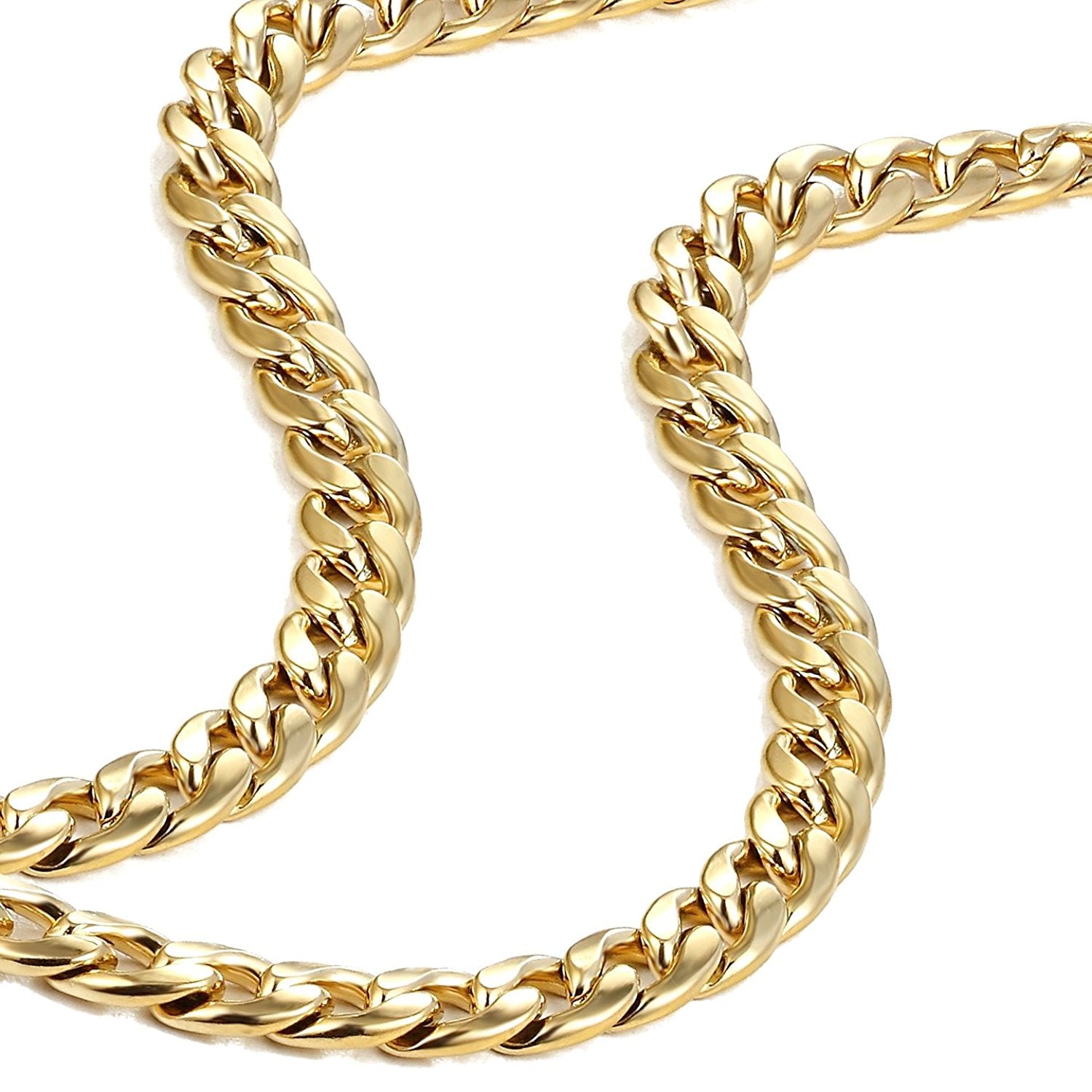Urban Jewelry Polished Stainless Steel Men's Curb Chain Necklace in Variety of Sizes and Colors