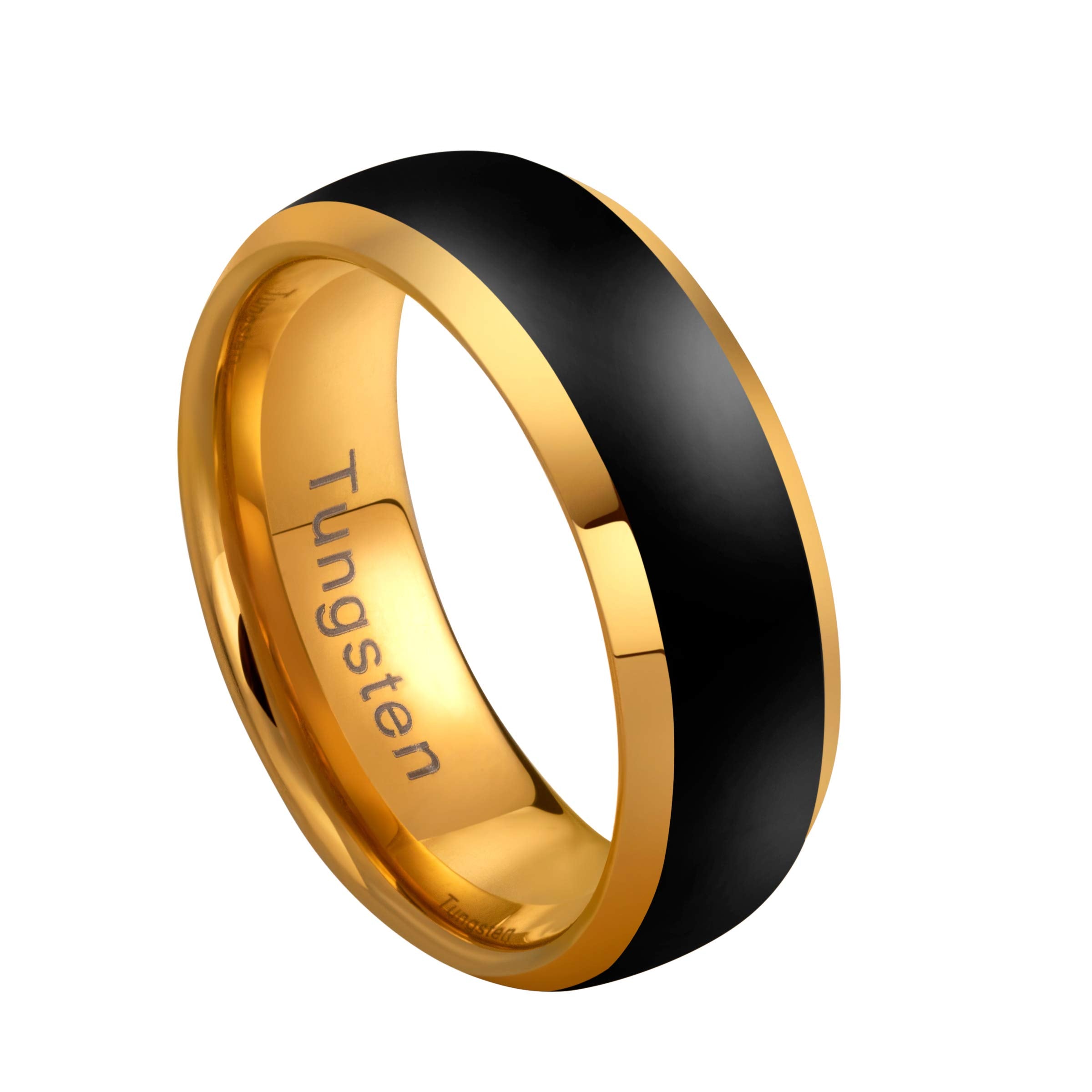 URBAN JEWELRY Men’s Tungsten Ring Band – Dystopian Street Fashion – Matte Black and Lustrous Gold Color – Solid Tungsten Material
