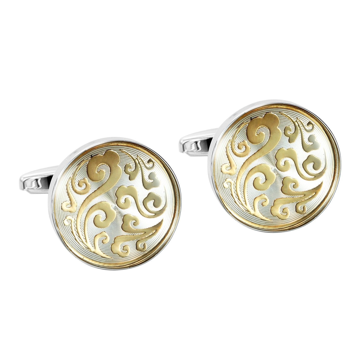 Urban Jewelry Oriental Style Round 316L Stainless Steel Cufflinks for Men (Silver)