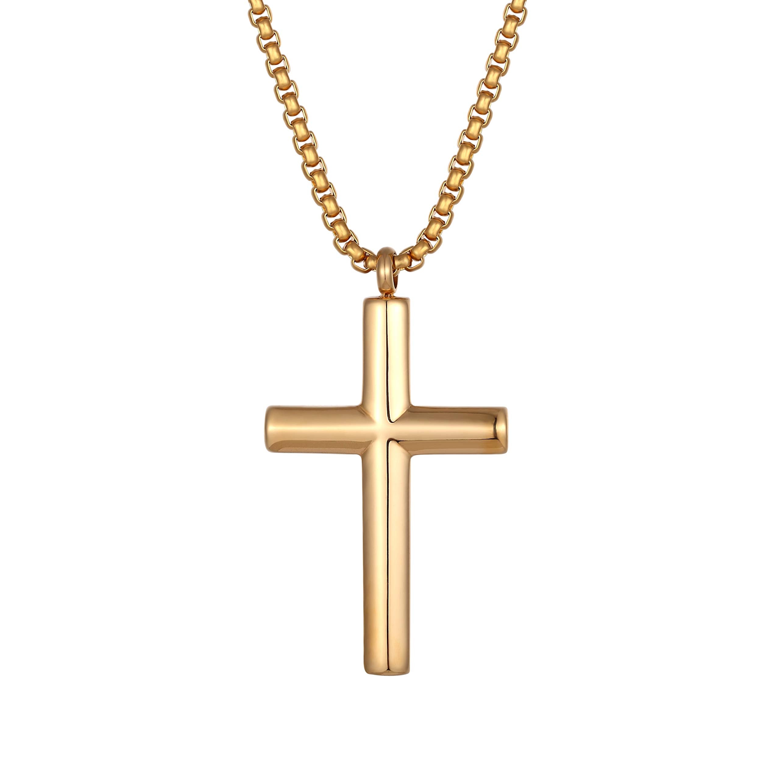 Radiant Men’s Cross Necklace – The Lord’s Cross in a Polished Gold or Silver Finish – Rust & Discoloration Resistant Stainless Steel Pendant and Chain – Jewelry Gift or Accessory for Men