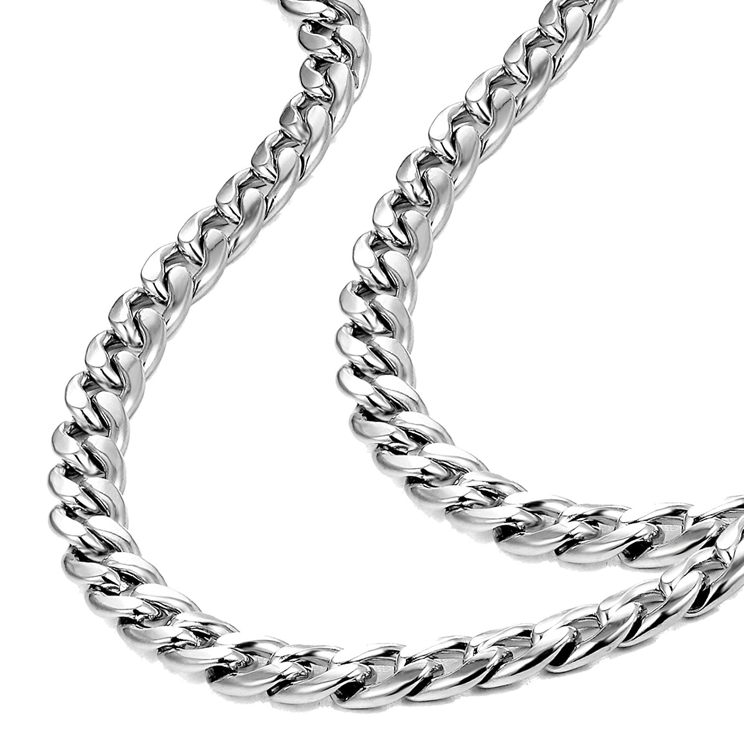 Urban Jewelry Polished Stainless Steel Men's Curb Chain Necklace in Variety of Sizes and Colors