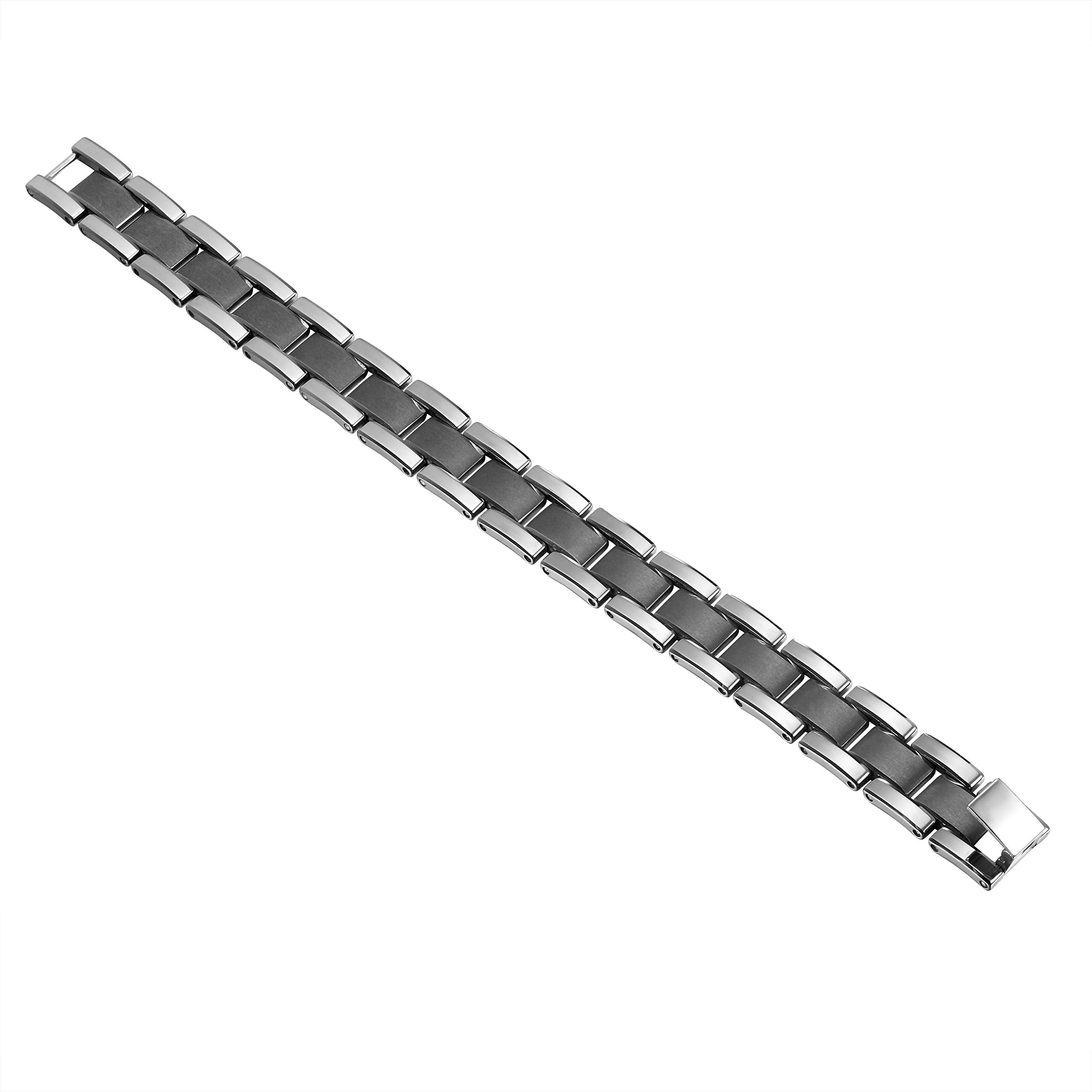 Bold Men’s Bracelet – Interlocking Track Link Design in a Polished Silver Finish with Dark Grey Contrast – Scratch & Tarnish Resistant Tungsten – Jewelry Gift or Accessory for Men