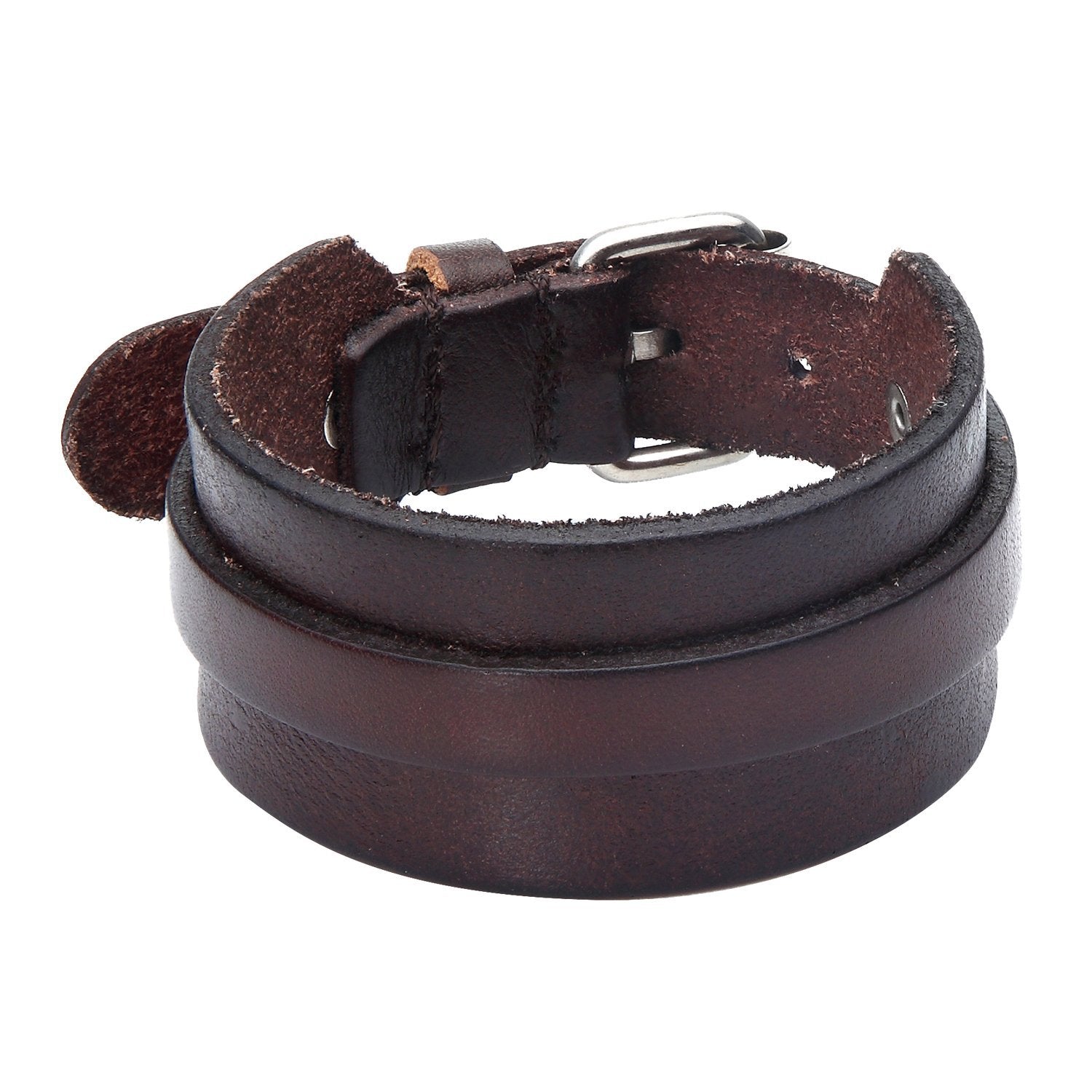 Urban Jewelry Stunning Adjustable Dark Brown Cuff Leather Bracelet for Men (Metal Buckle Clasp)