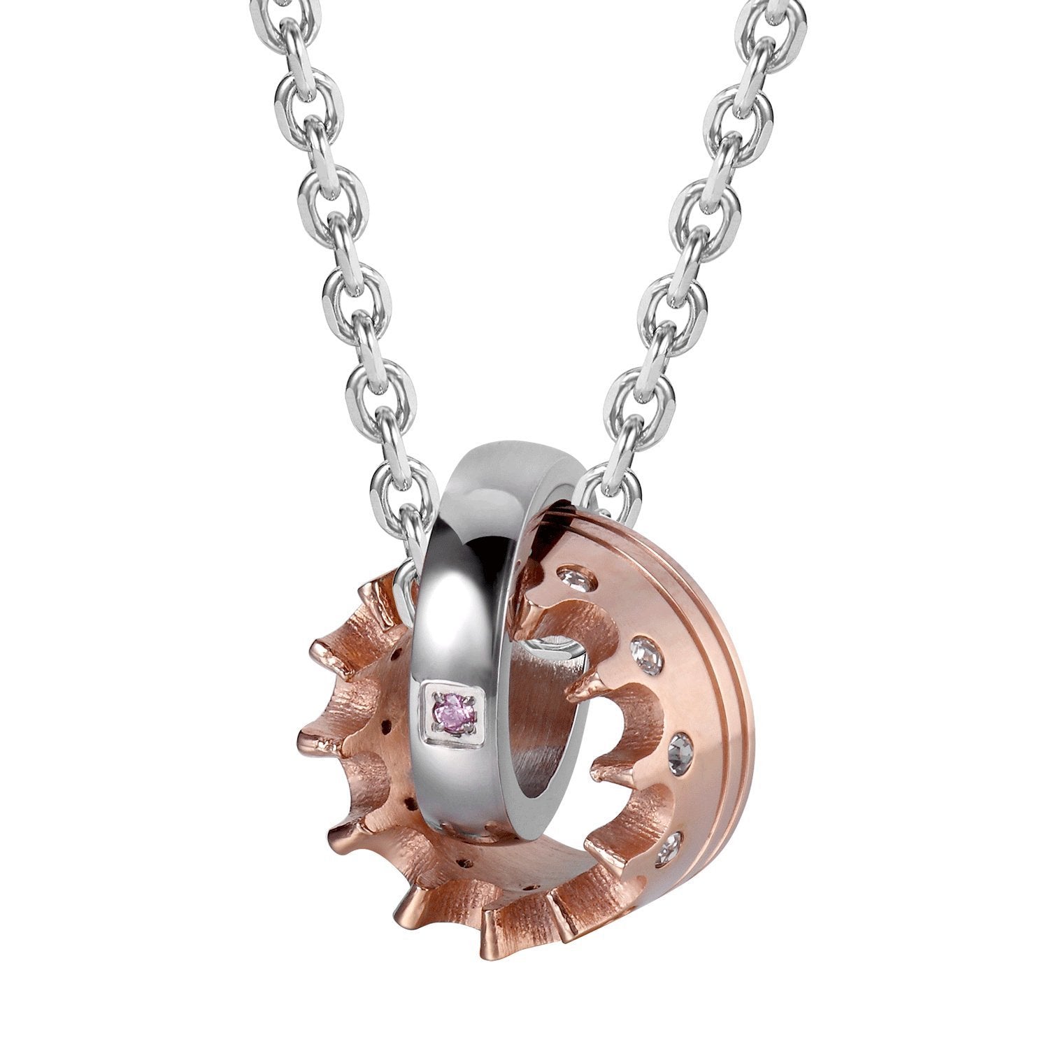 Urban Jewelry Crown His & Hers Couple Royal Ring Pendant Love Necklace Valentine Set, 19 & 21" Chain (Black, Rose Gold)
