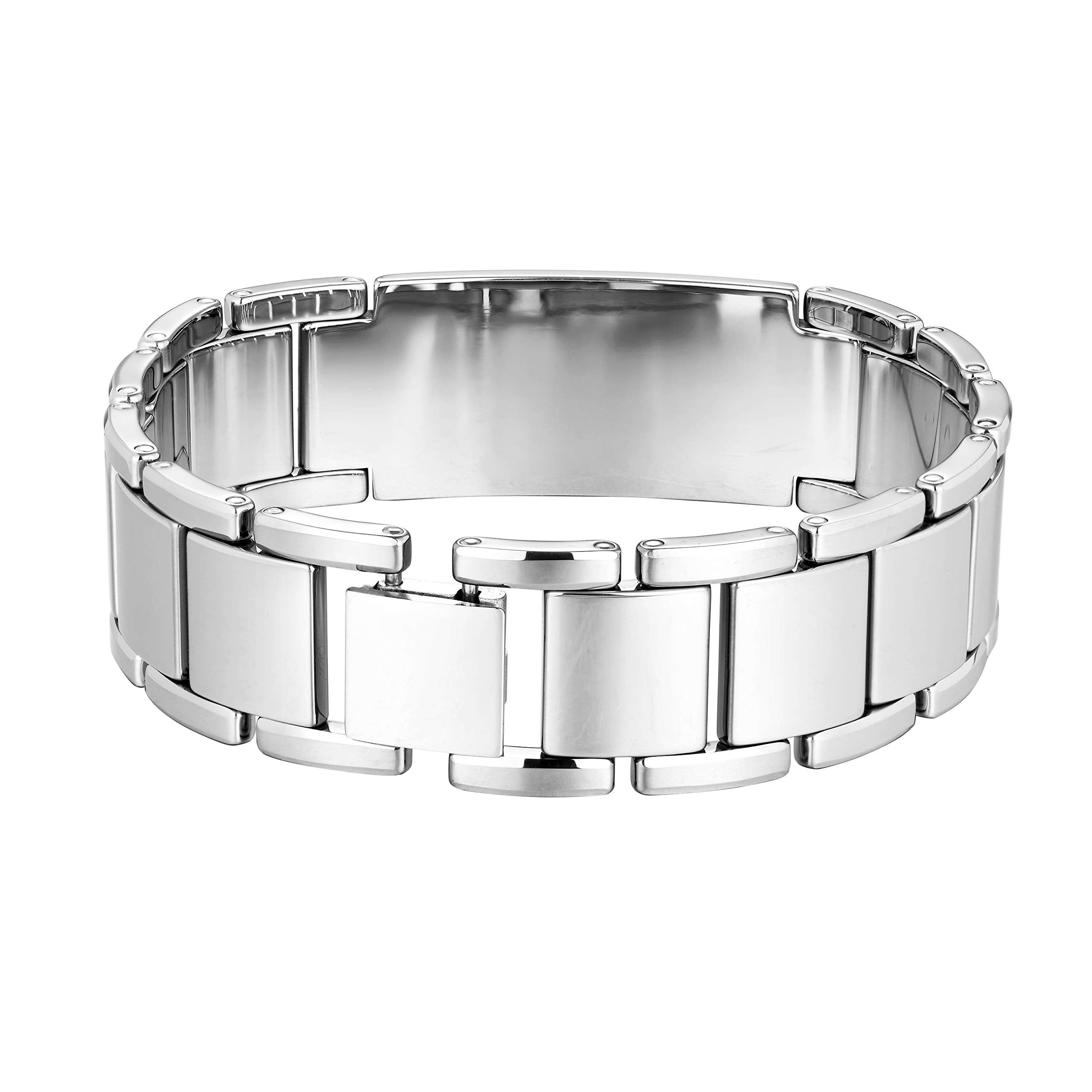 Dapper Men’s Bracelet – ID Band with Interlocking Track Links – Sleek Silver Finish – Scratch & Tarnish Resistant Tungsten – Jewelry Gift or Accessory for Men