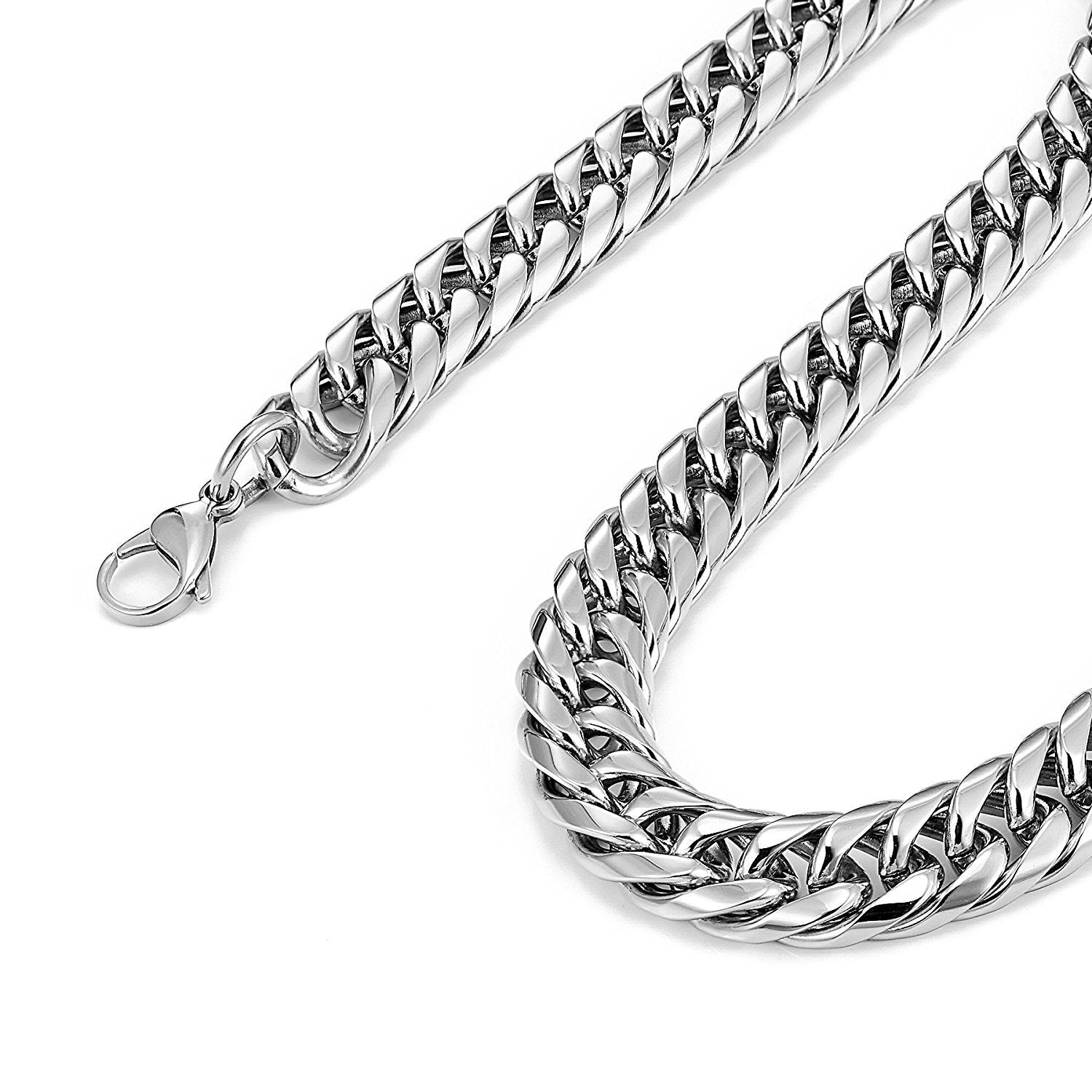 Men's Stainless Steel Chain Necklace Ultra Thick and Wide (Silver,13.5 mm width, 18,21,23 Inch)
