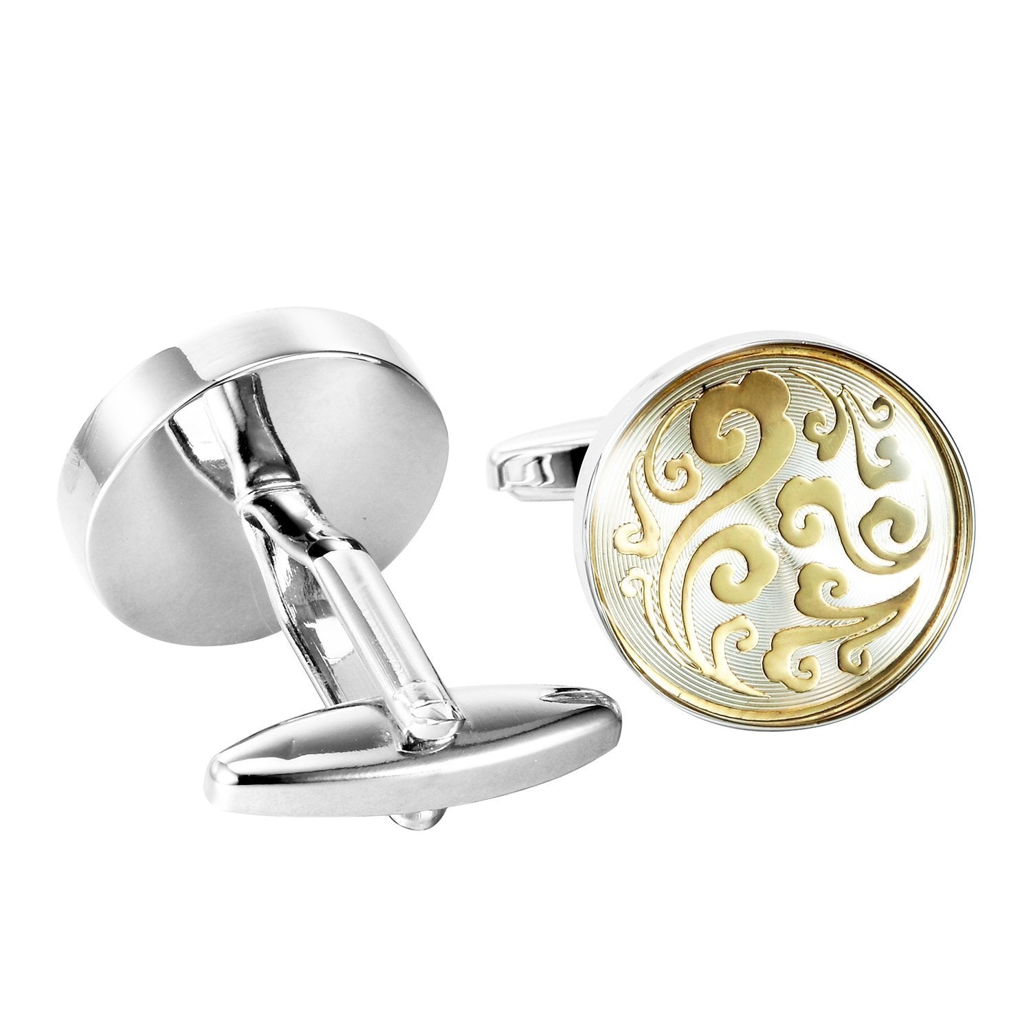 Urban Jewelry Oriental Style Round 316L Stainless Steel Cufflinks for Men (Silver)