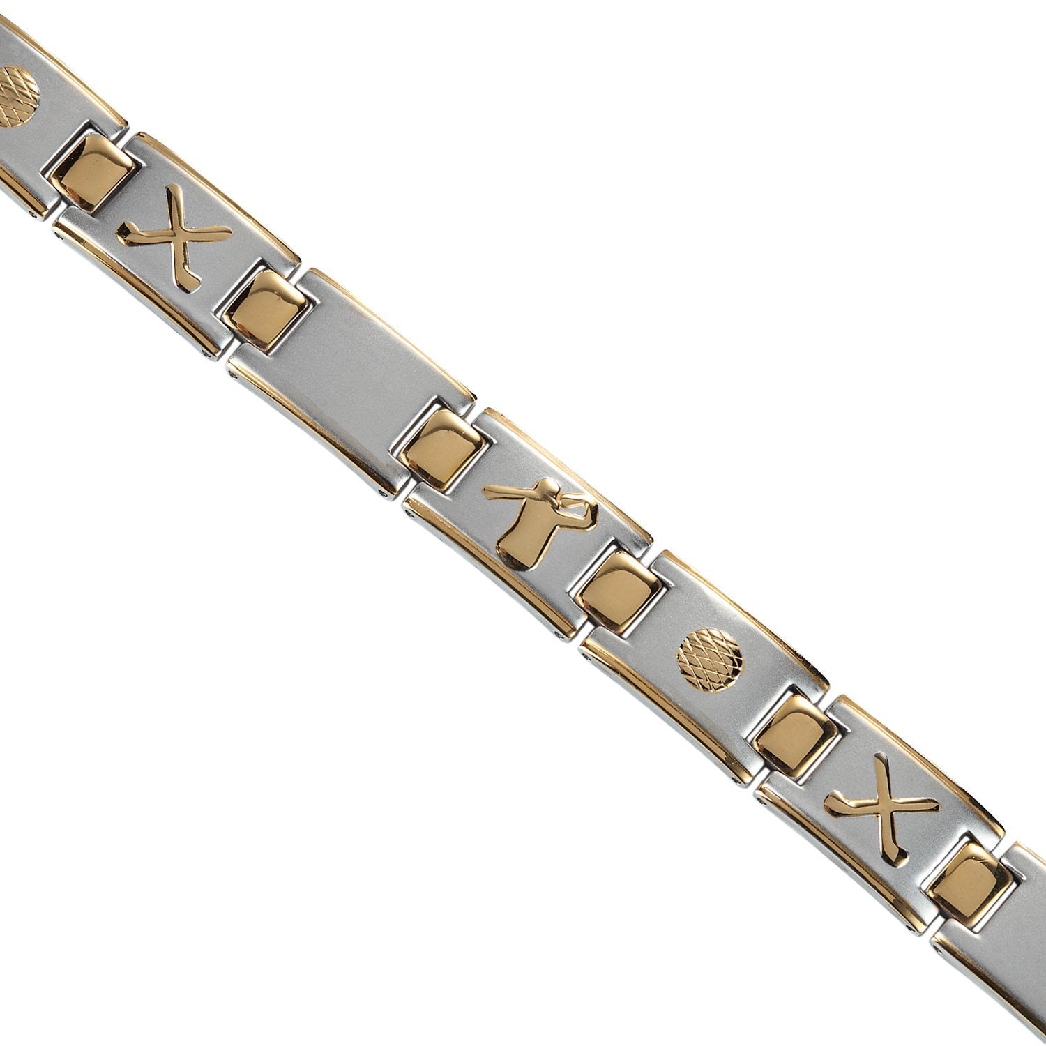 Baseball Magnetic Men's Link Bracelet 316L Stainless Steel 9.05 inch Silver and Gold Tone Bangle