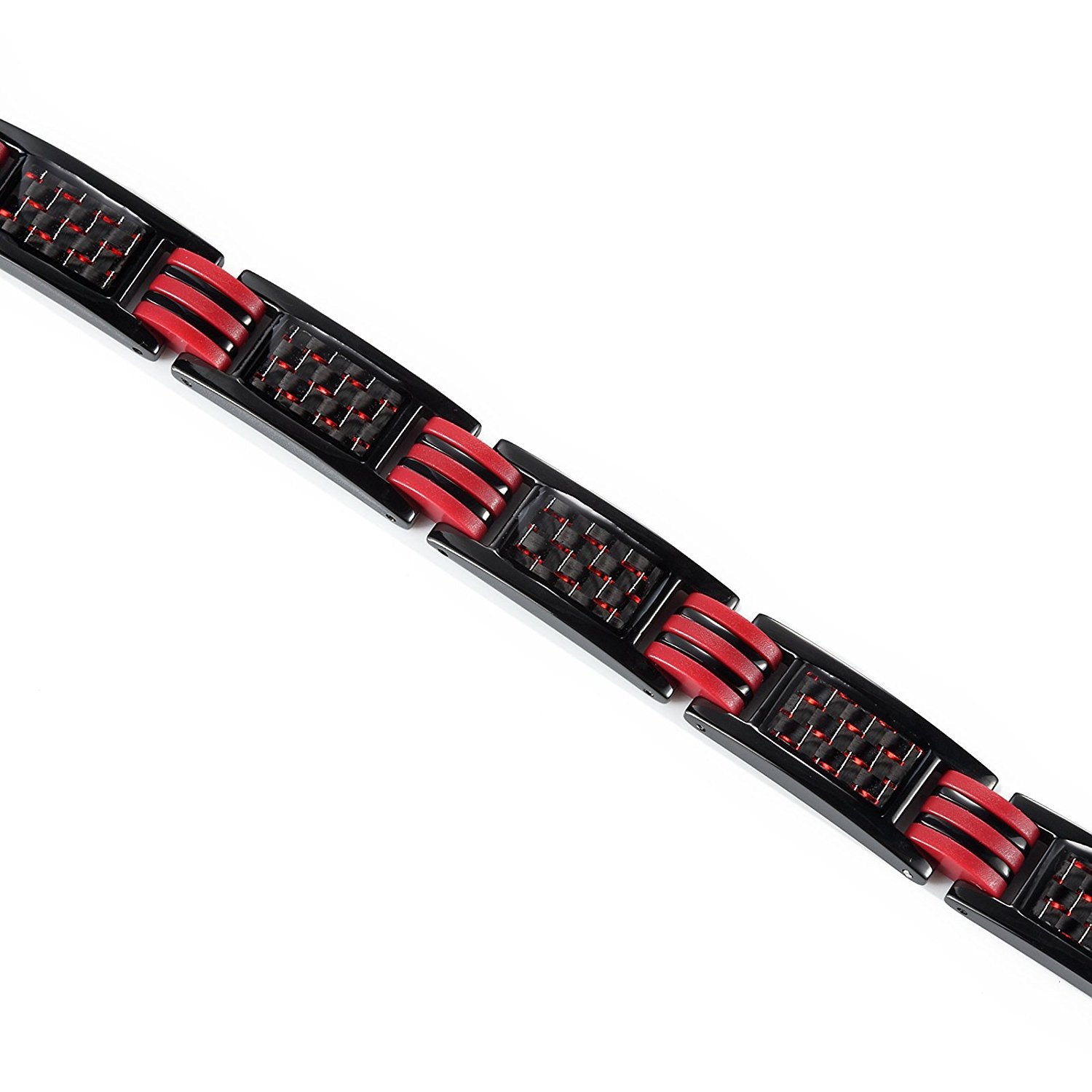 Urban Jewelry Men's Titanium Magnetic Link Bangle Bracelet with Carbon Fiber 8.66 inch (Black and Red)