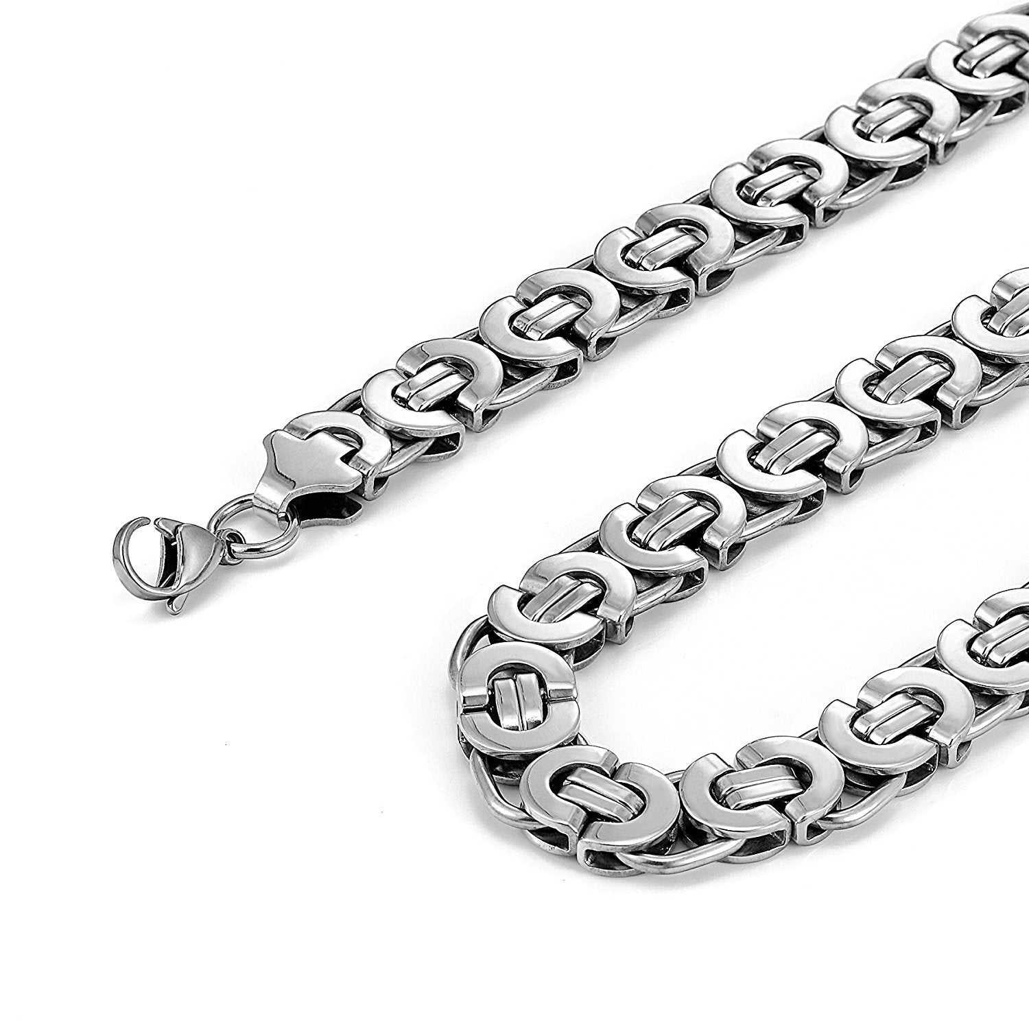 Urban Jewelry Mechanic Style Ultra Wide Stainless Steel Men's Necklace (Silver, 18,21,23 inches, 11 mm width)