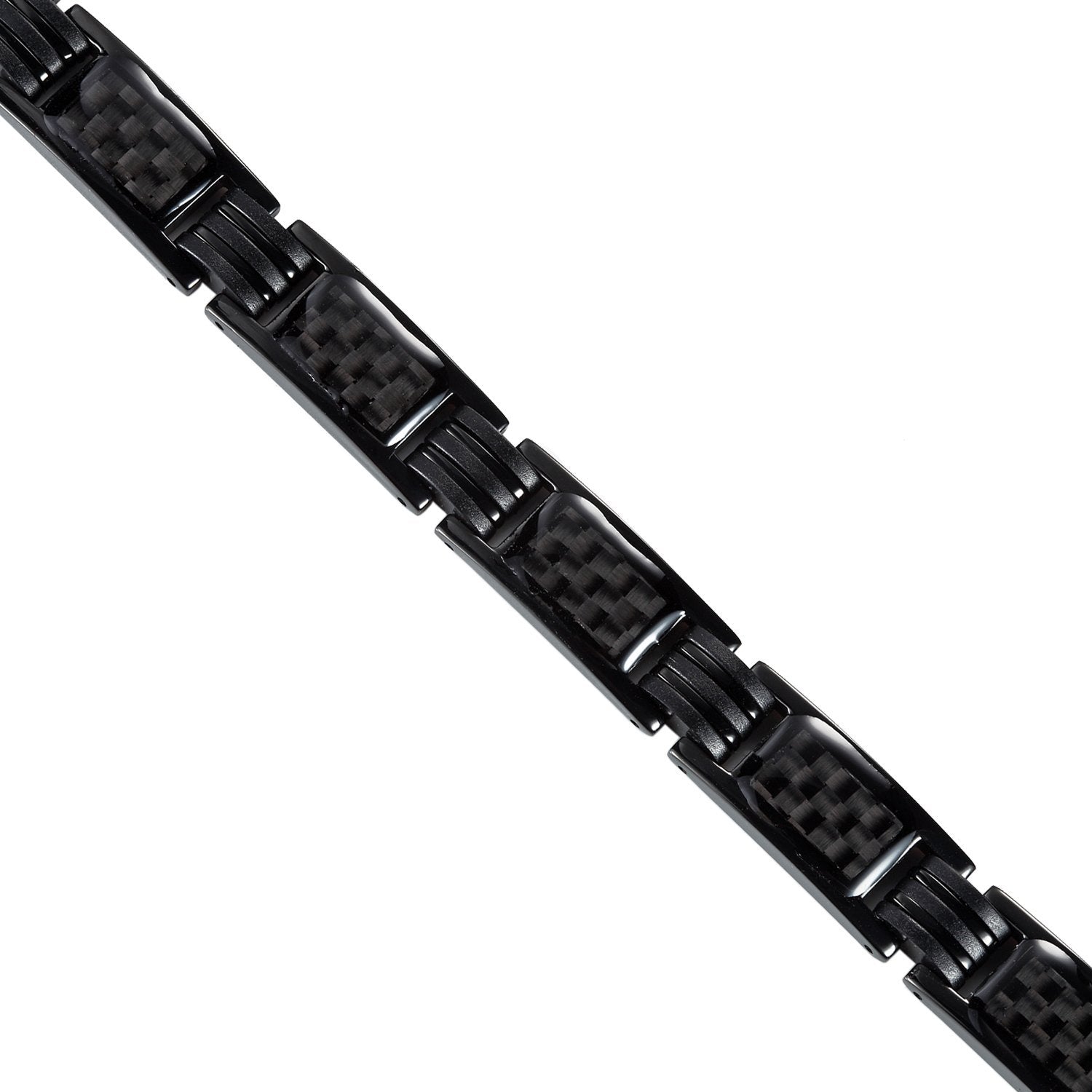 Urban Jewelry Men's Titanium Magnetic Link Bangle Bracelet with Carbon Fiber 8.66 inch (Black)