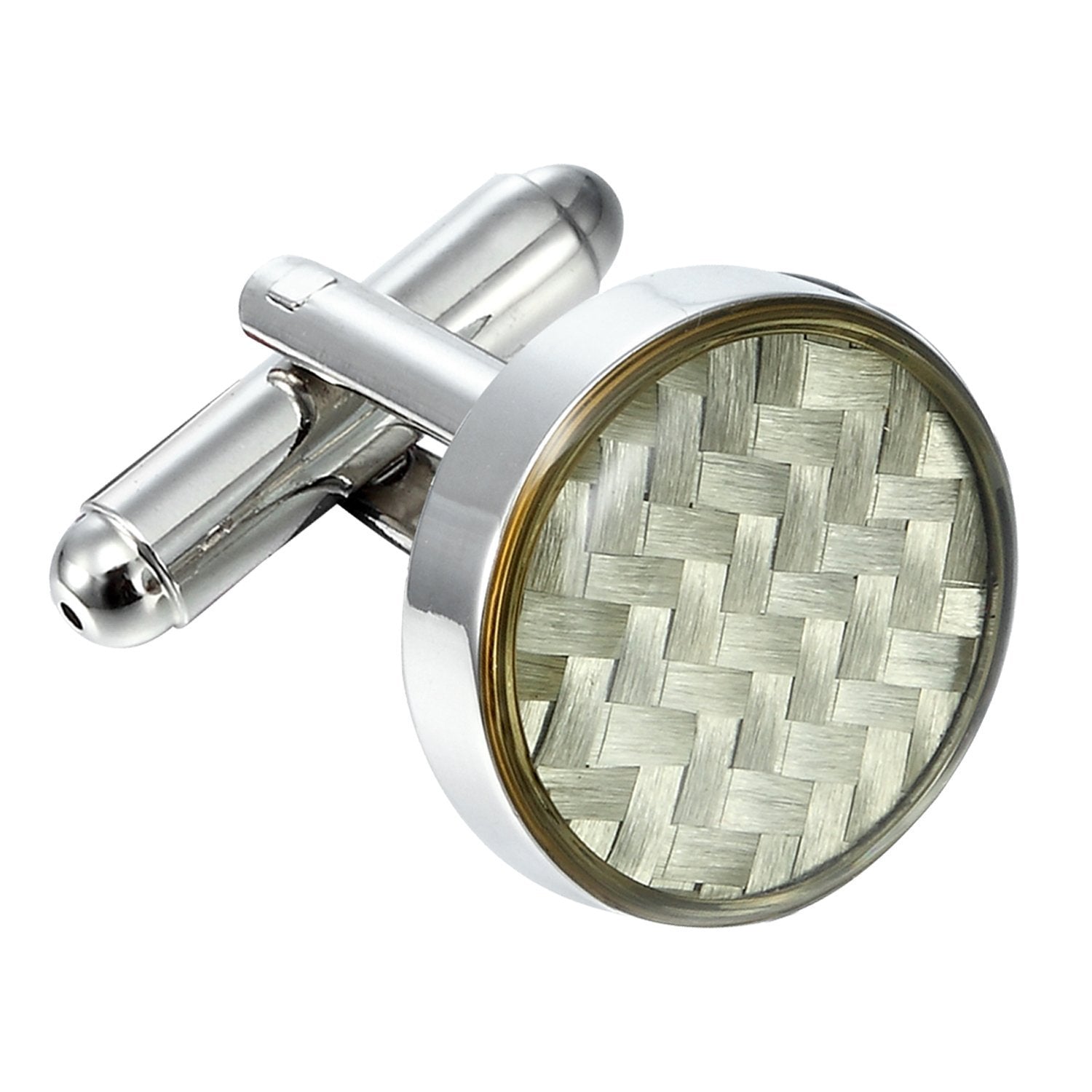 Urban Jewelry Stunning Round 316L Stainless Steel & White Carbon Fiber Cufflinks for Men