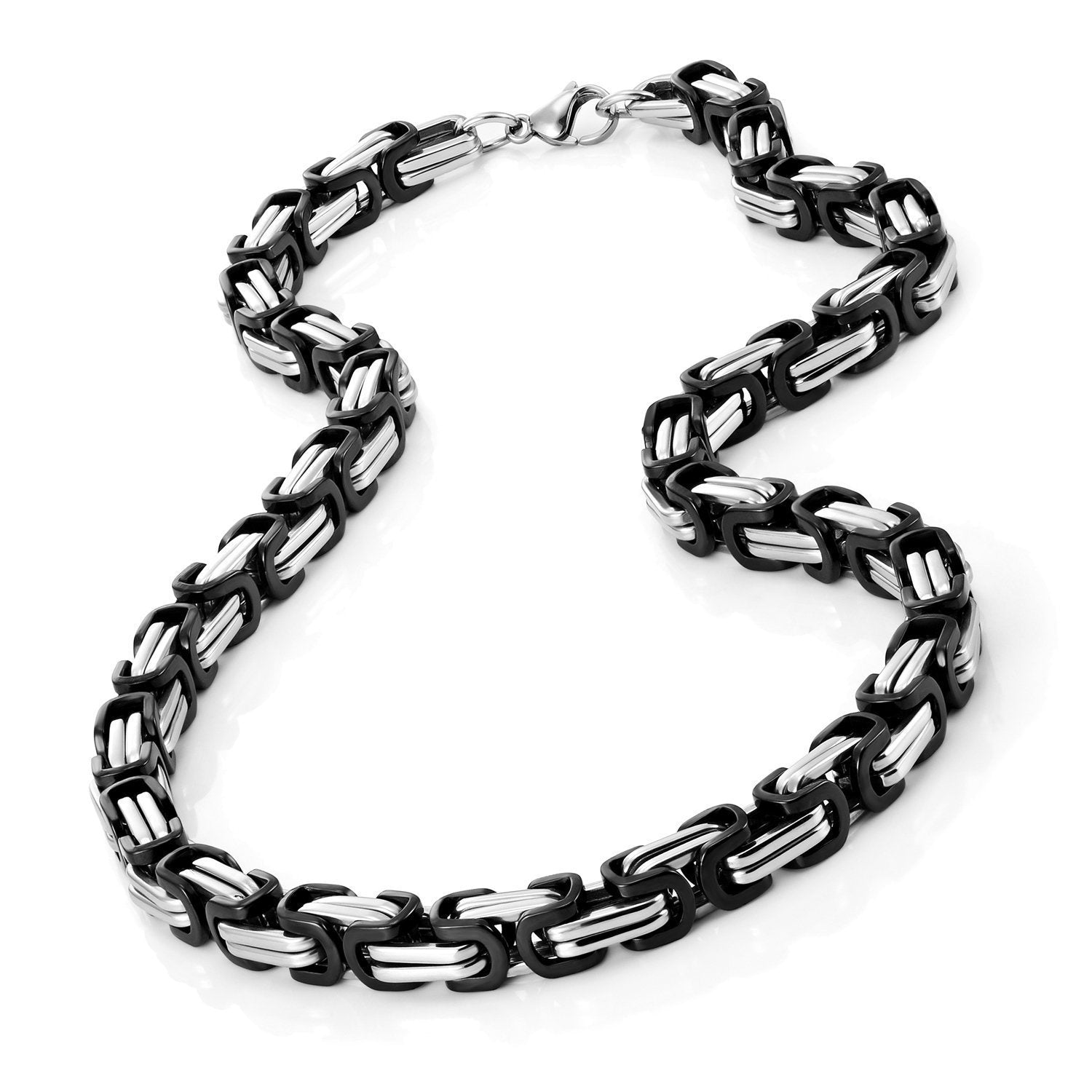Impressive Mechanic Style Stainless Steel Men's Necklace Silver Black Chain for Men (18,21,23 Inches)