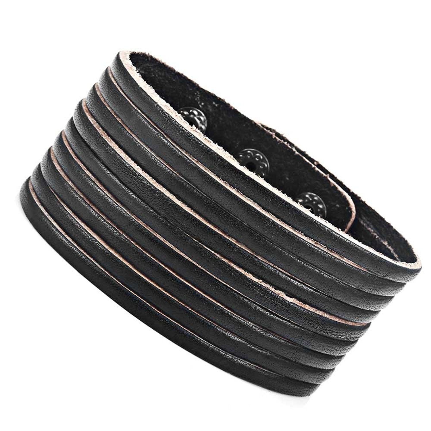 Vintage Twisted Style Black Leather Bracelet Cuff Wristband Bangle Fashion (Resizable)