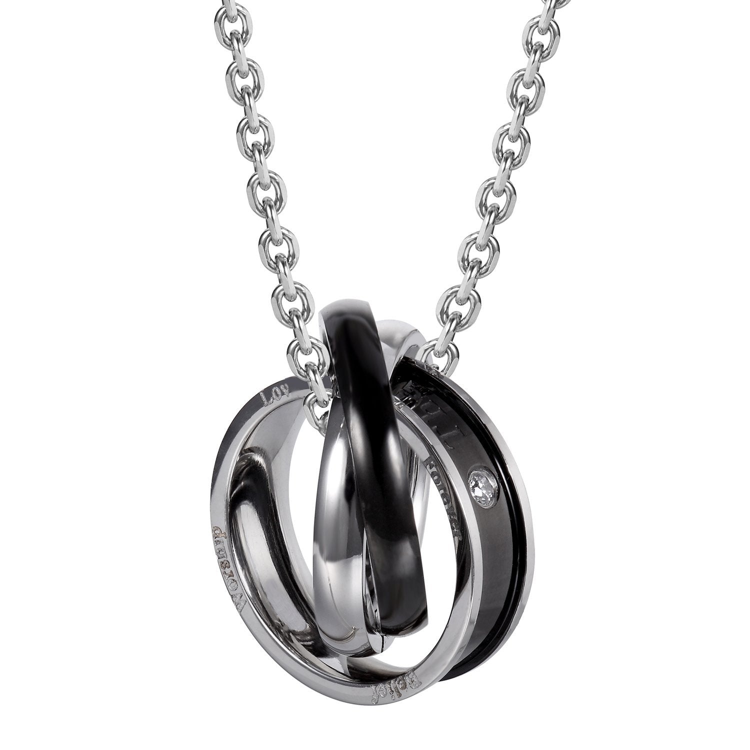 His & Hers Couples Engraved Double Ring Pendant Necklace
