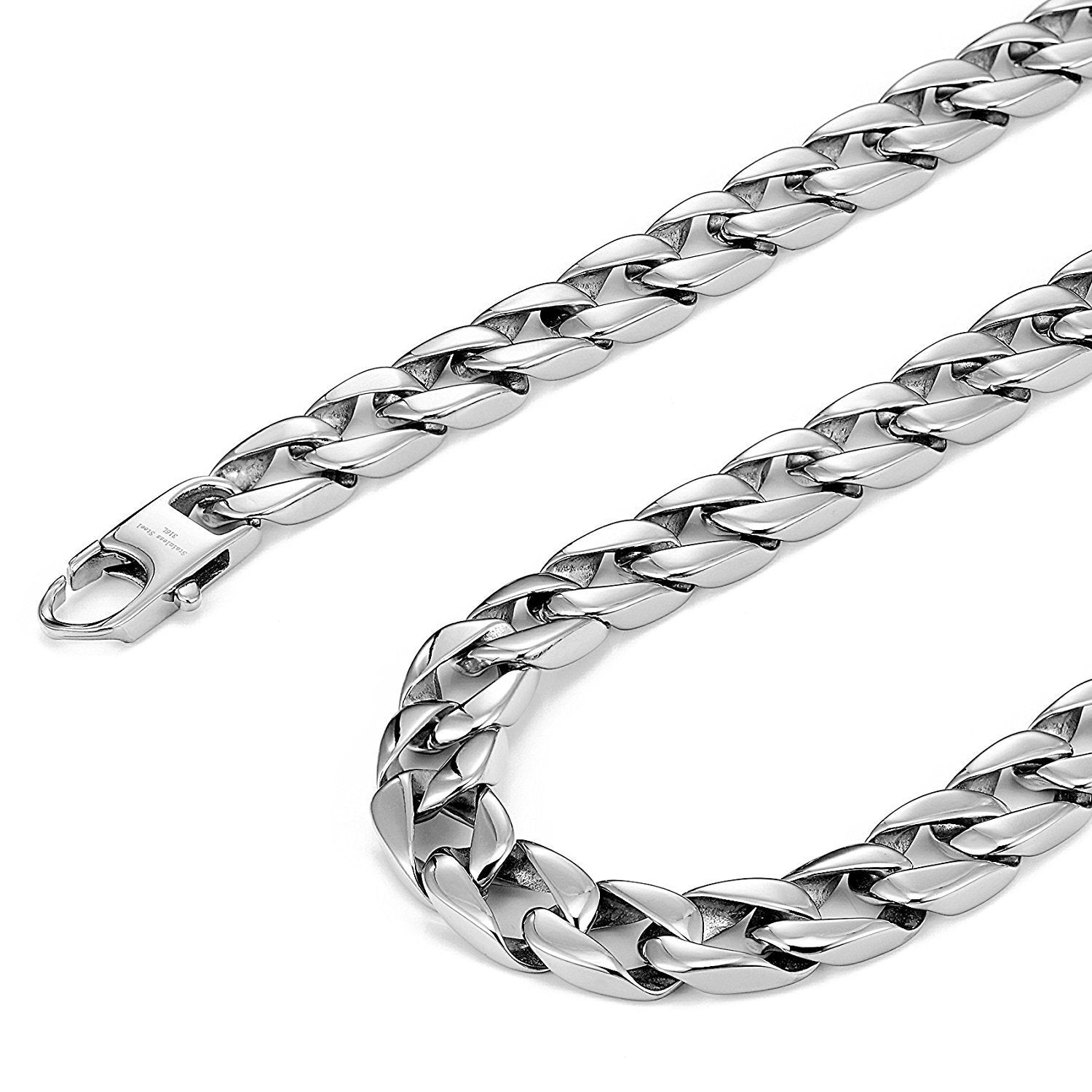 Men's Powerful Stainless Steel Chain Necklace Ultra Thick Wide (Silver,11 mm width, 18,21,23 Inches)