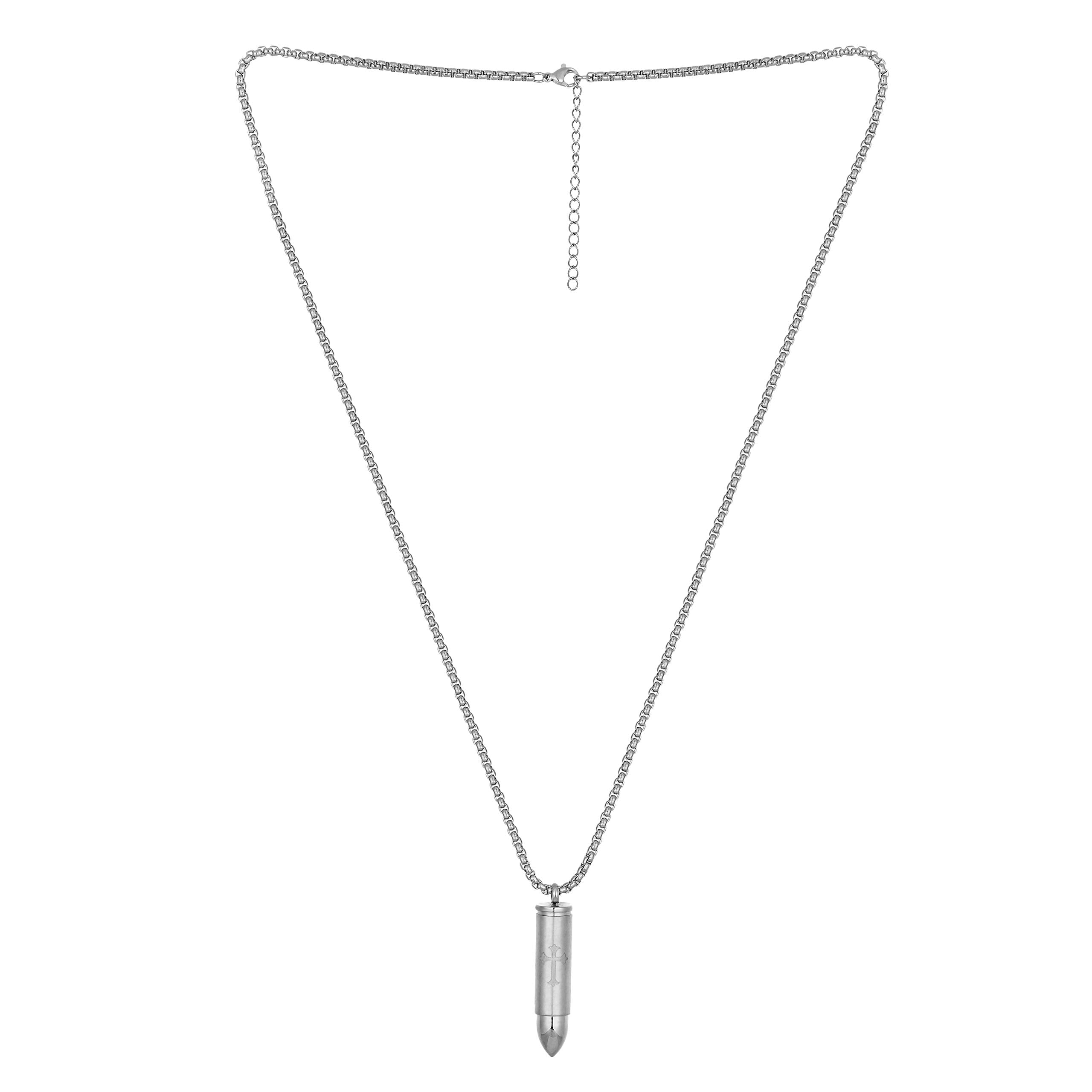 Urban Jewelry Striking Men’s Bullet Locket Necklace – Detailed with The Lord’s Cross in a Polished Gold, Silver or Black Finish – Rust & Discoloration Resistant Stainless Steel Pendant and Chain