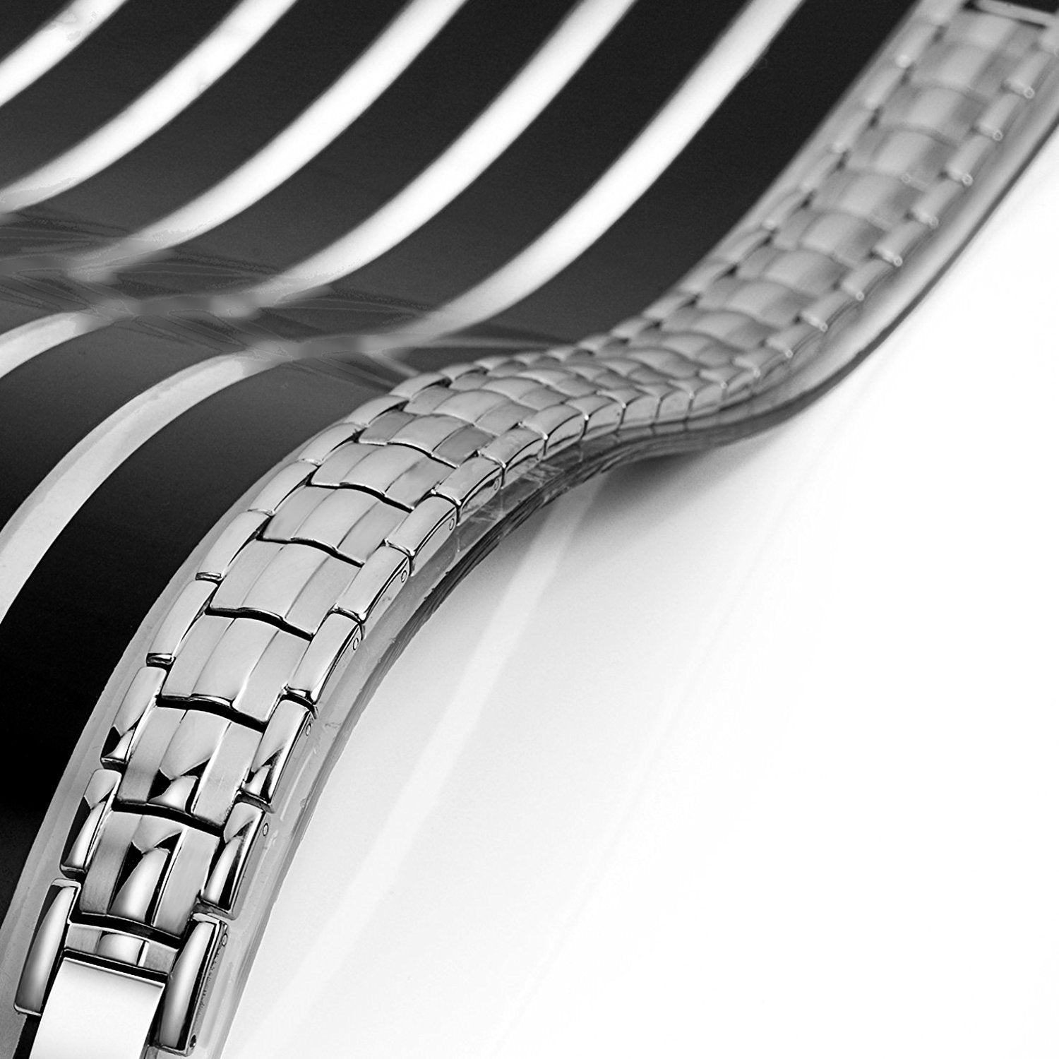 Urban Jewelry Men's Titanium Link Bangle Bracelet 8.66 inch Silver Tone