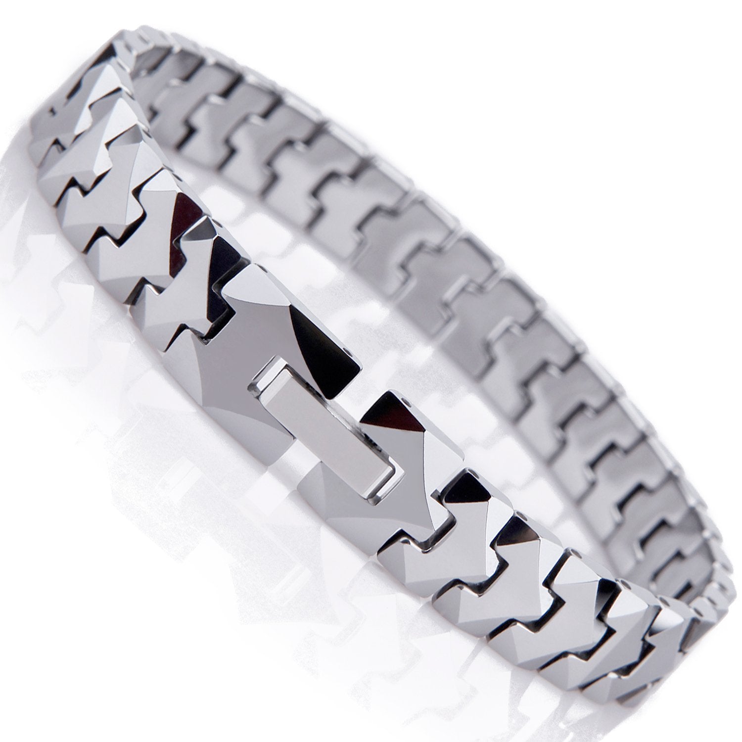 Urban Jewelry Unique Solid Tungsten Puzzle Pieces Style Mens Link Bracelet (Silver, 10mm)