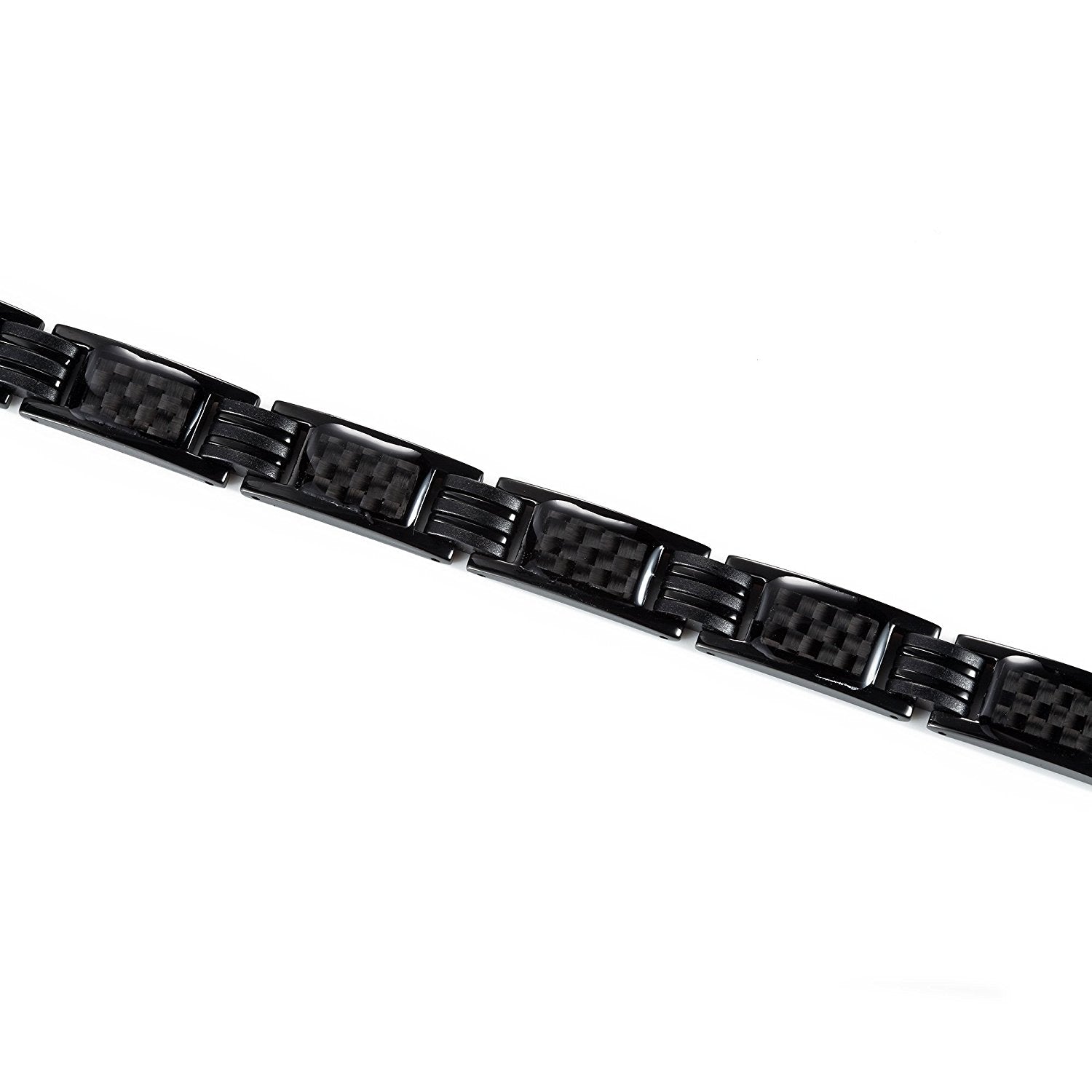 Urban Jewelry Men's Titanium Magnetic Link Bangle Bracelet with Carbon Fiber 8.66 inch (Black)