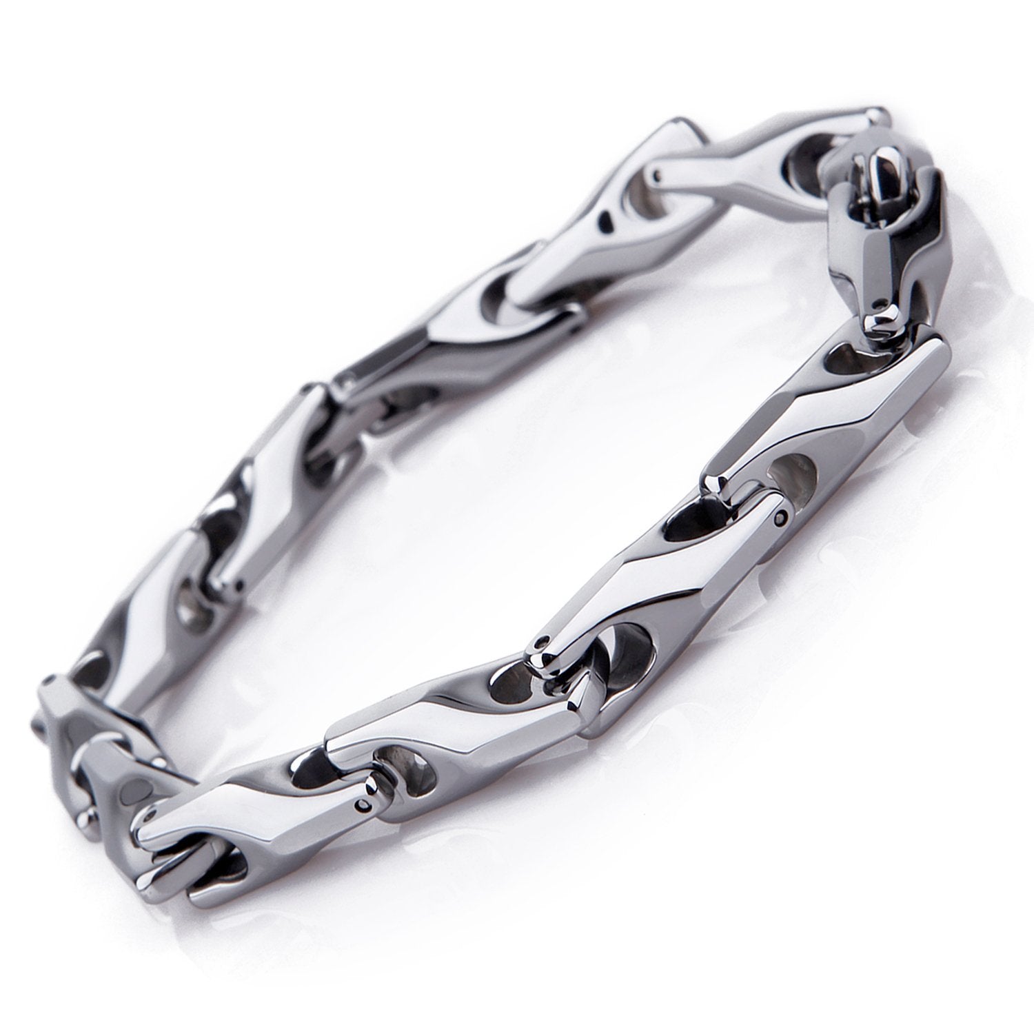 Classy Men's Solid Heavy Wheat Tungsten Carbide Bracelet - 3 Sided Links (Silver)