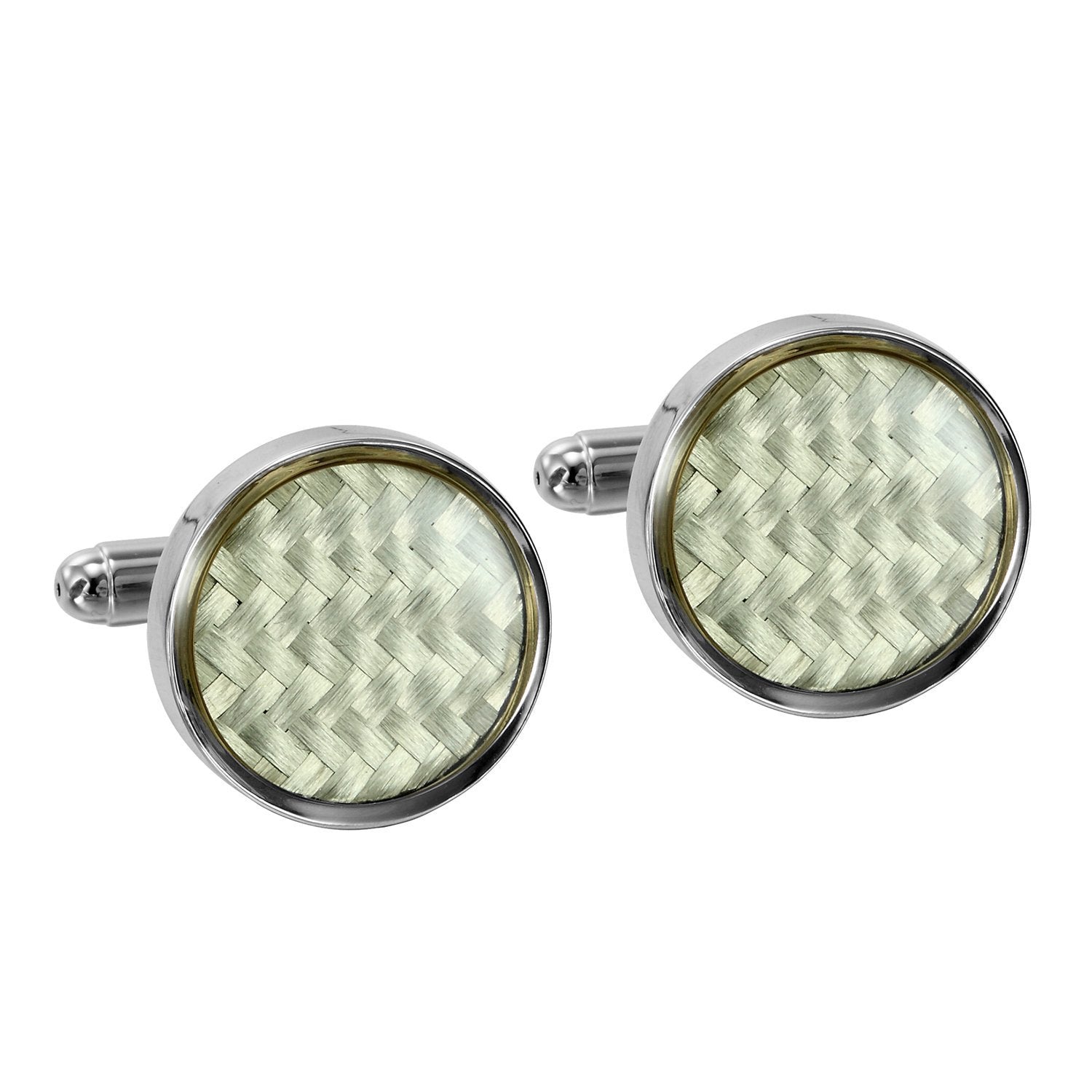 Urban Jewelry Stunning Round 316L Stainless Steel & White Carbon Fiber Cufflinks for Men