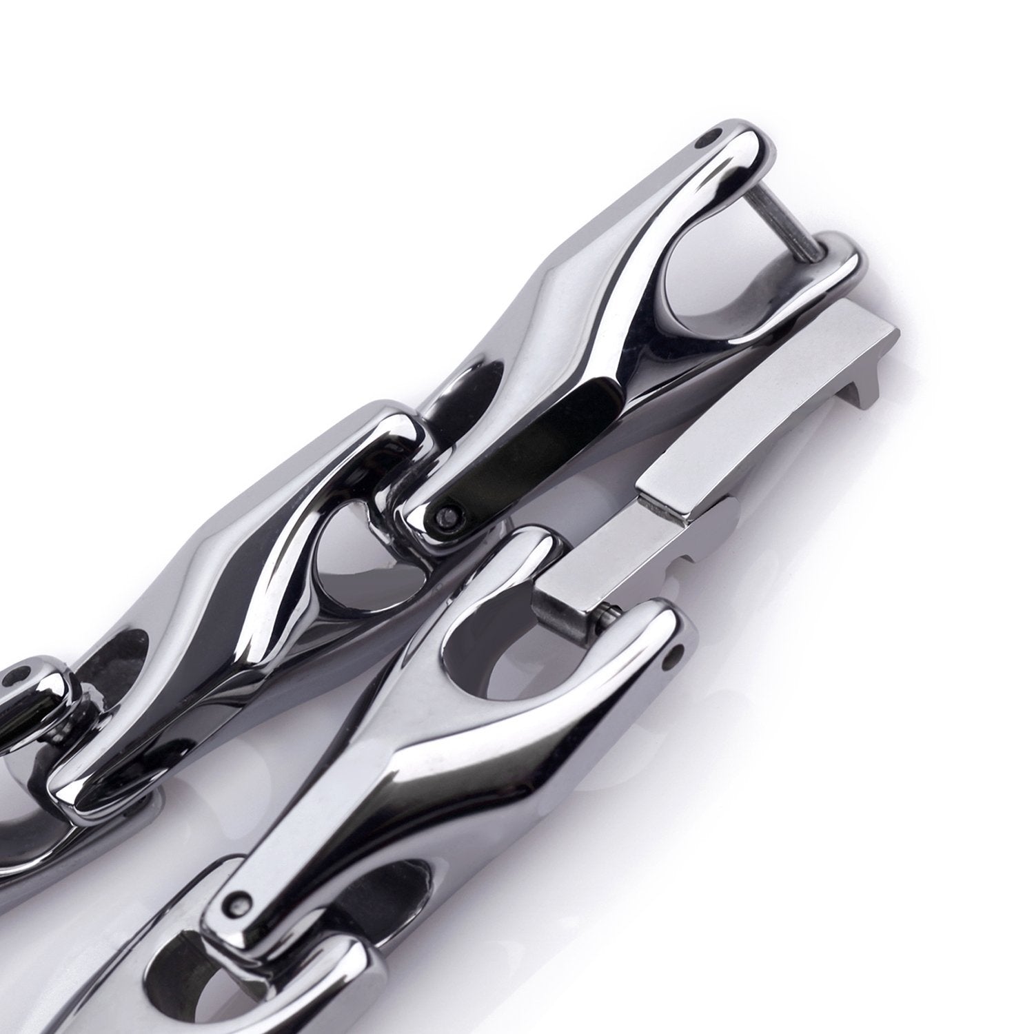 Classy Men's Solid Heavy Wheat Tungsten Carbide Bracelet - 3 Sided Links (Silver)