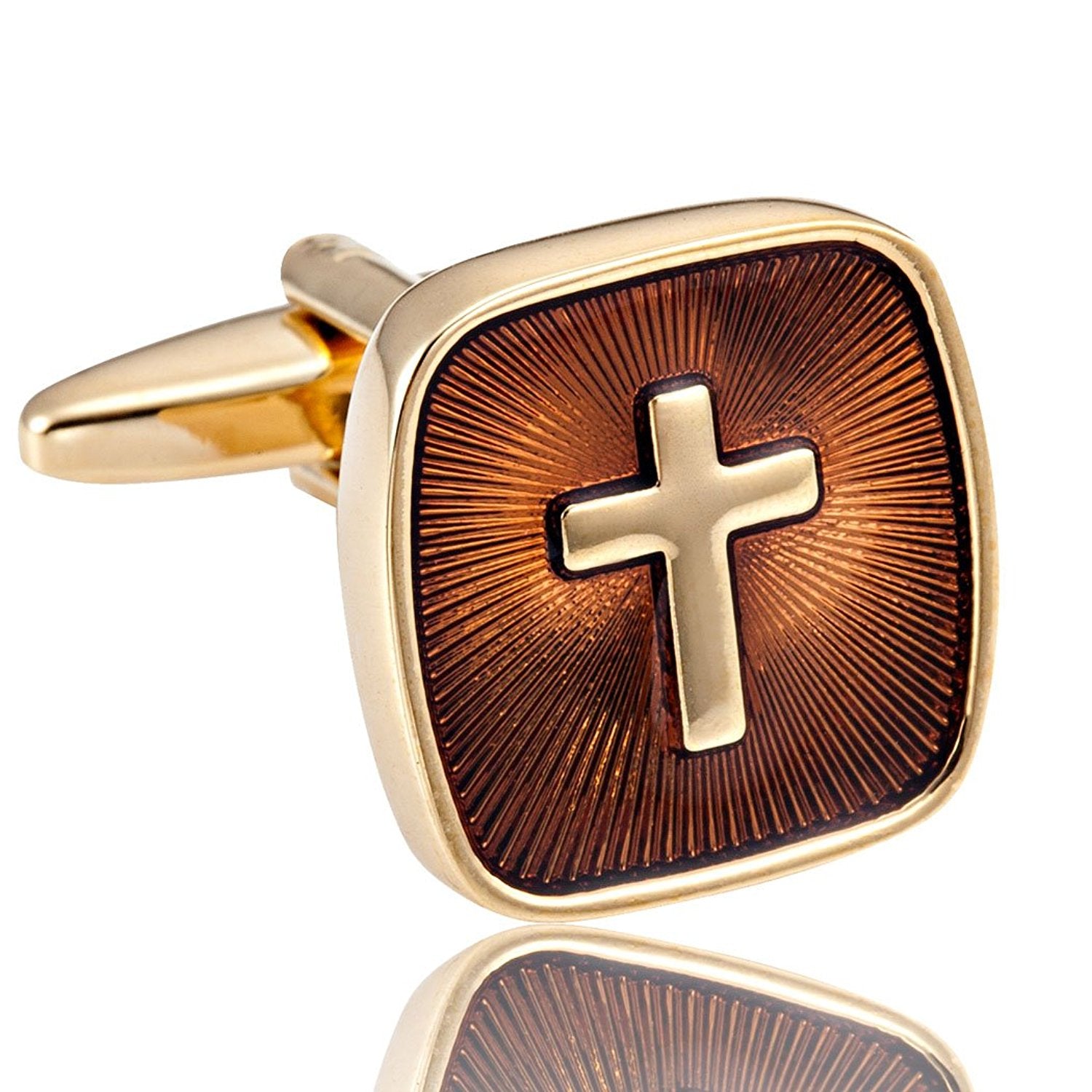 Urban Jewelry Amazing Mens Stainless Steel Cufflinks with Golden Holy Cross
