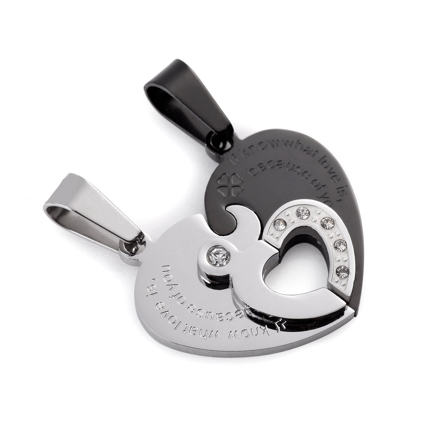 Urban Jewelry 2pcs His & Hers Couples Gift Heart Crystal Pendant Love Necklace Set for Lover Valentine 19" & 21" Chains