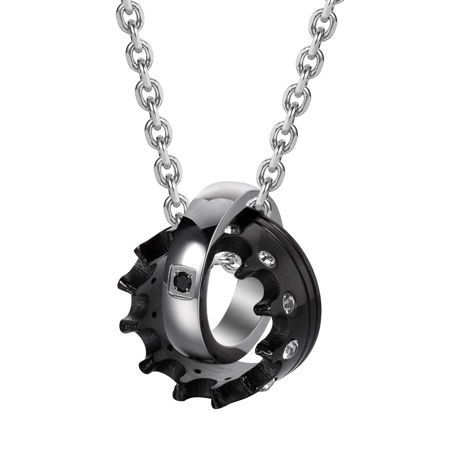 Urban Jewelry Crown His & Hers Couple Royal Ring Pendant Love Necklace Valentine Set, 19 & 21" Chain (Black, Rose Gold)