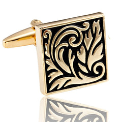 Urban Jewelry Impressive Egyptian Style Scroll Pattern Stainless Steel Cufflinks for Men (Gold, Black)