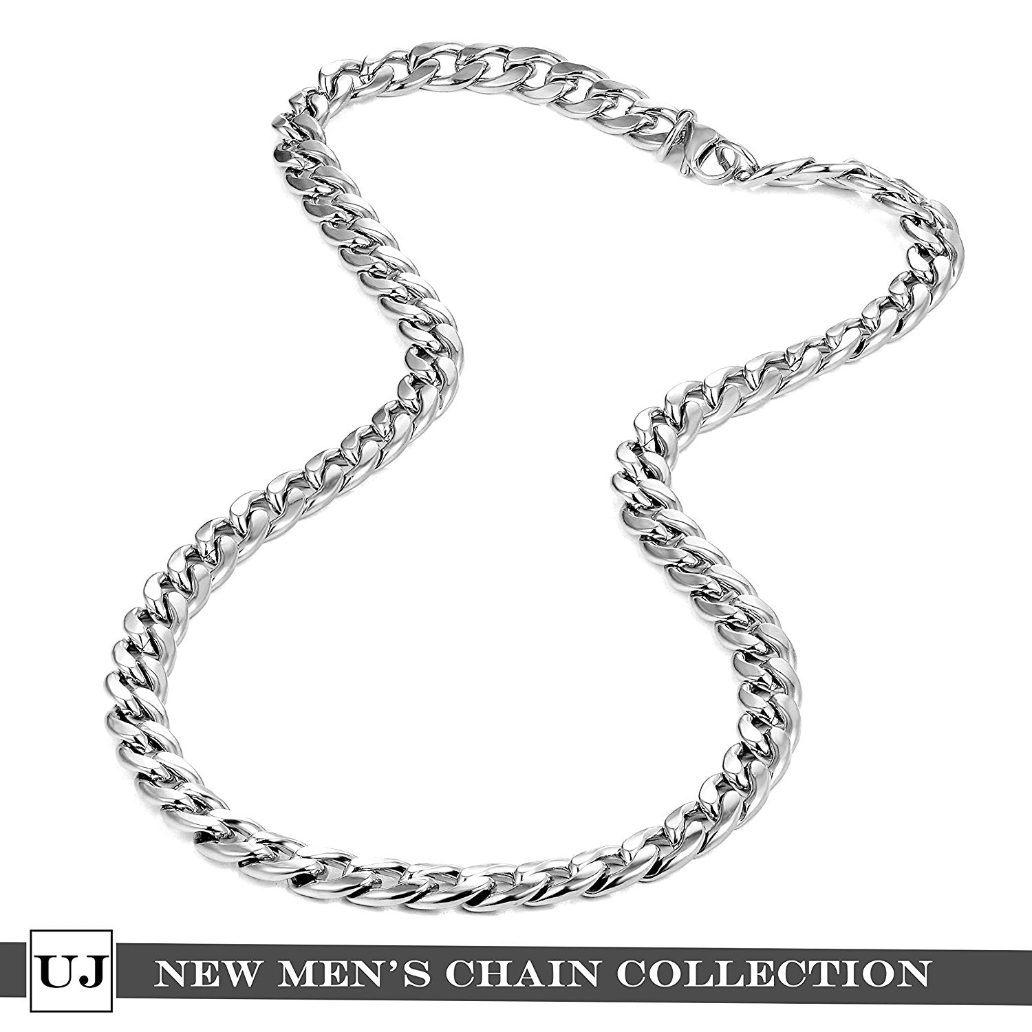 Urban Jewelry Polished Stainless Steel Men's Curb Chain Necklace in Variety of Sizes and Colors