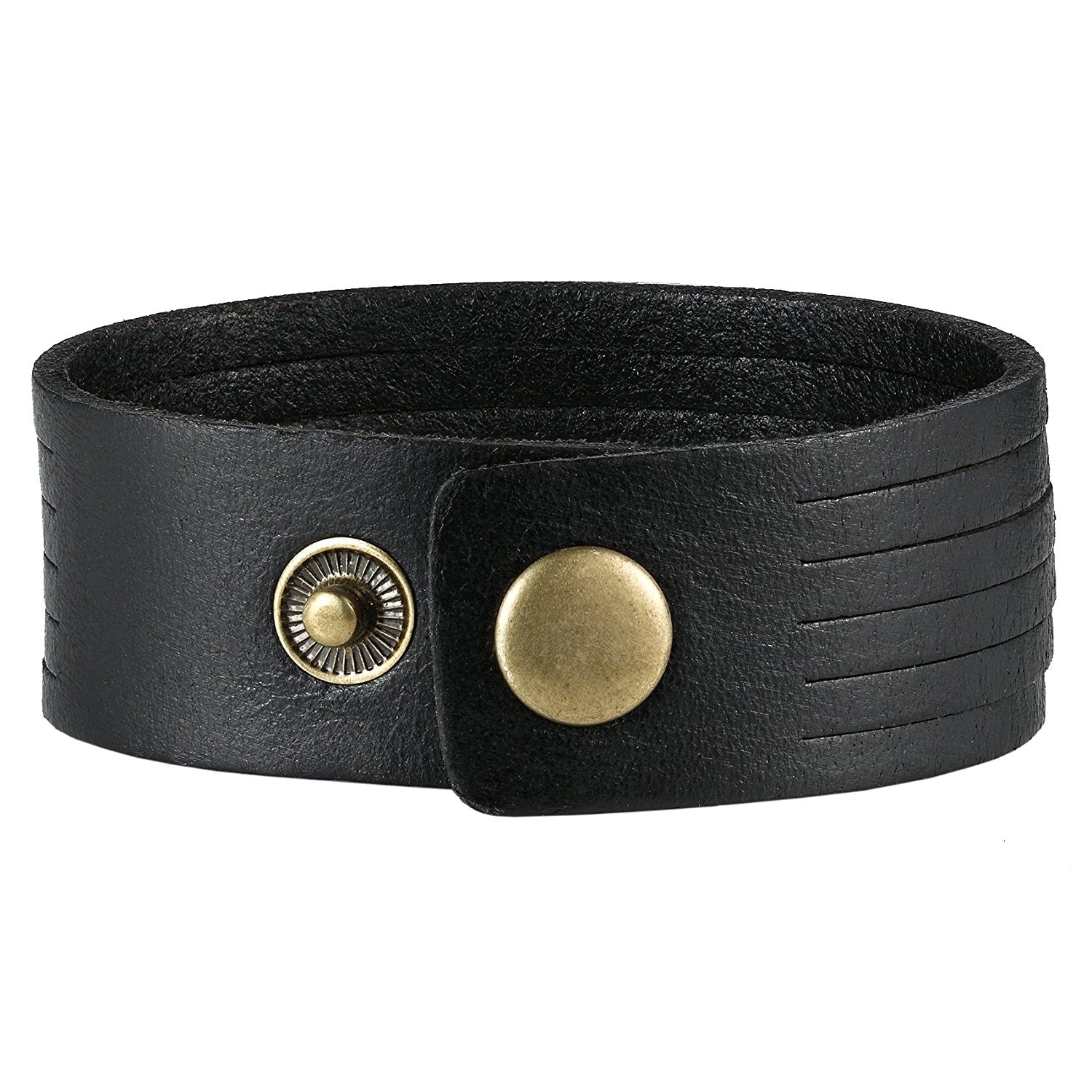 Urban Jewelry Black Genuine Leather Men's Cuff Bracelet Versatile and Durable (8.25 inches)