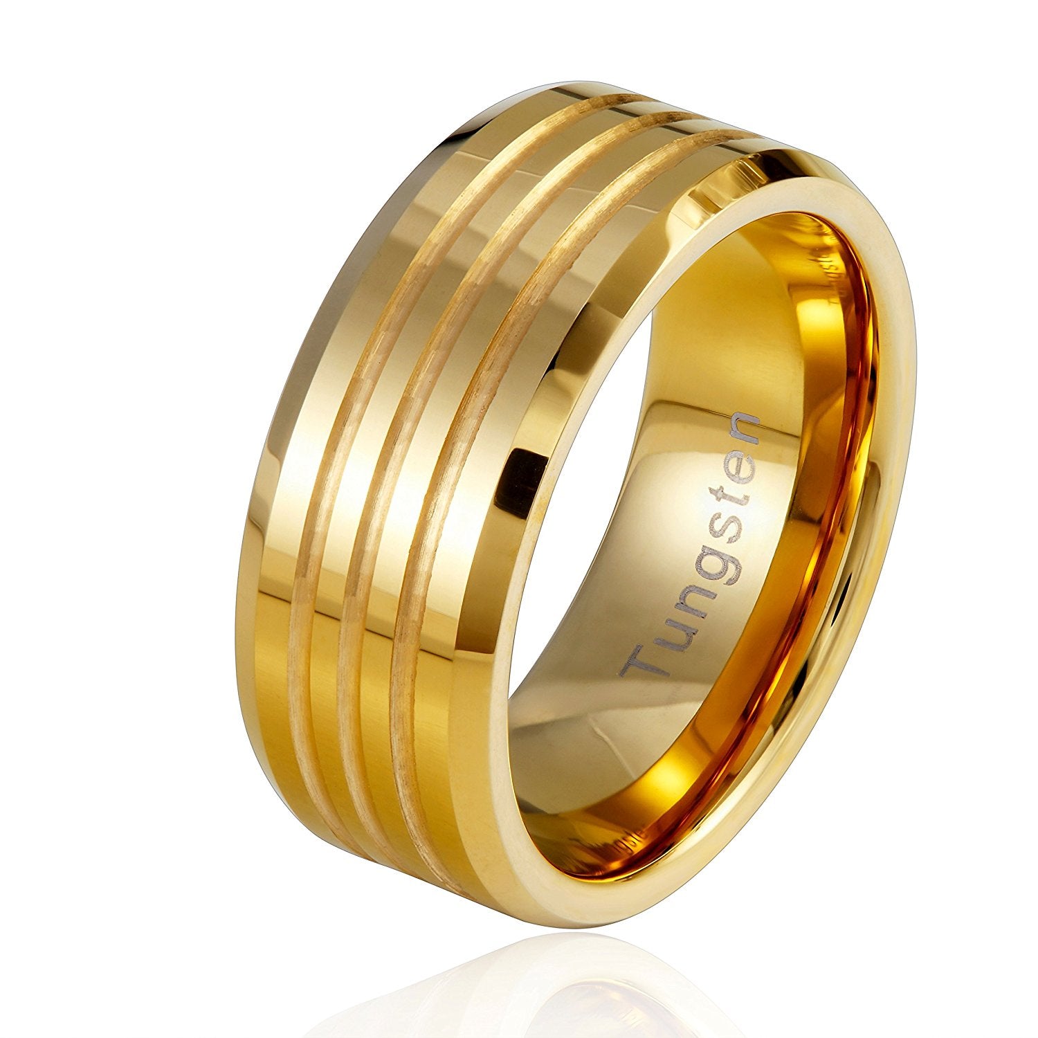 Urban Jewelry Striped Gold Color 9 mm Solid Tungsten Wedding Engagement Band Ring for Men