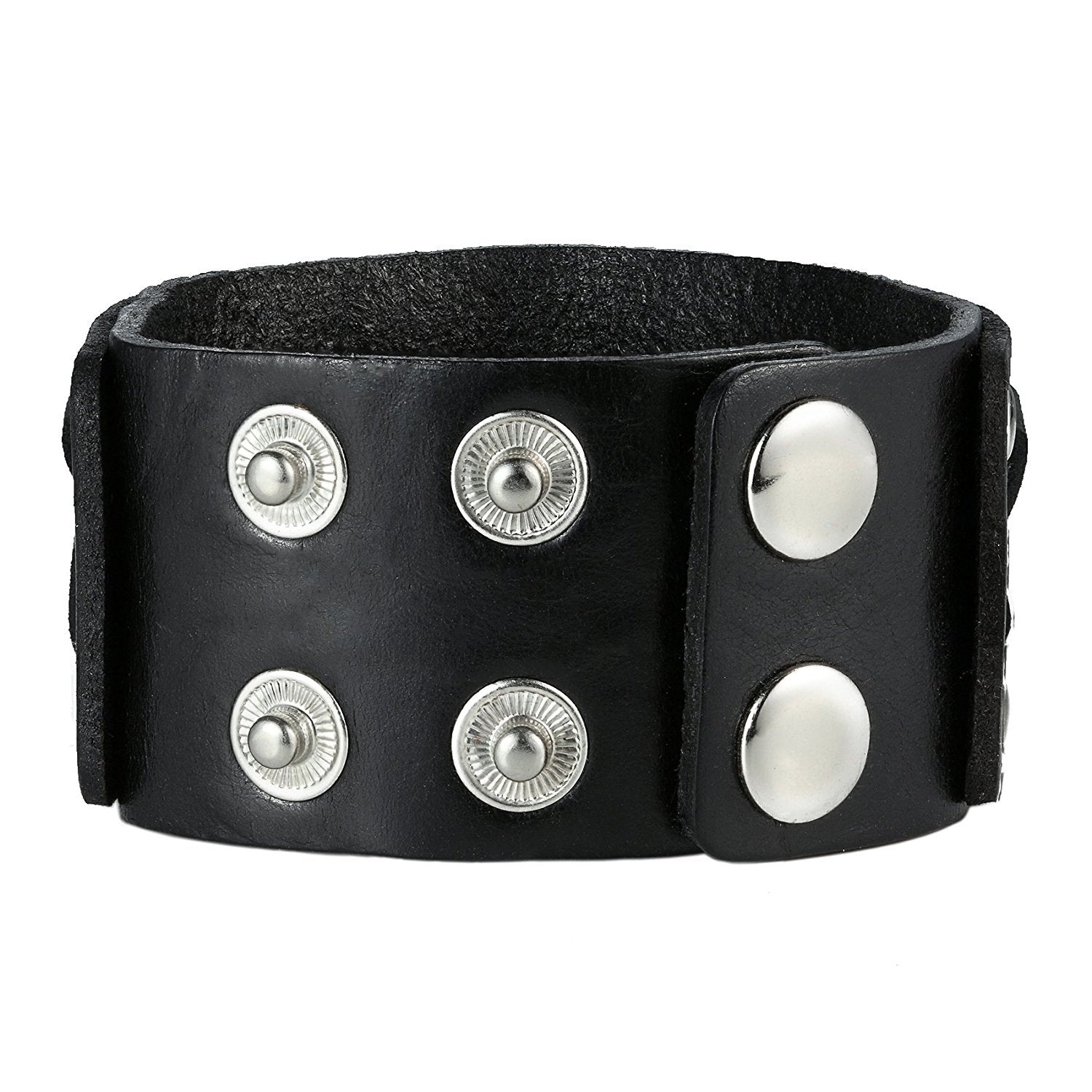 Urban Jewelry Black Genuine Leather Cuff Bangle Men's Bracelet Bold Punk Style (adjustable 8.25 inches)