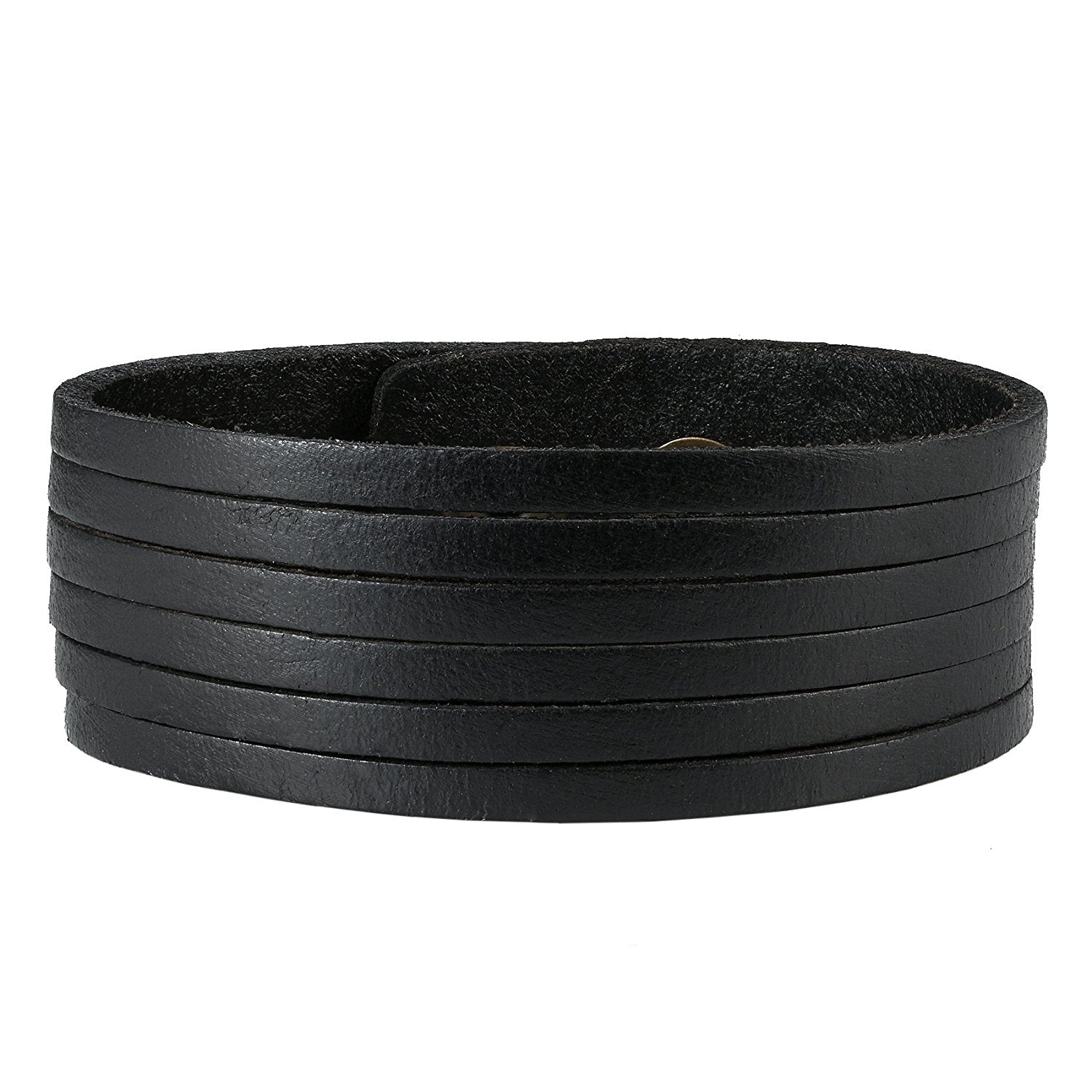Urban Jewelry Black Genuine Leather Men's Cuff Bracelet Versatile and Durable (8.25 inches)