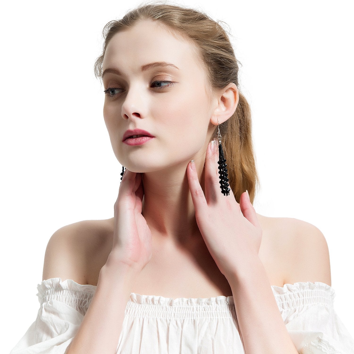 The 1920's Collection Vintage Style Charcoal Black Multitier Beaded Earrings for Women