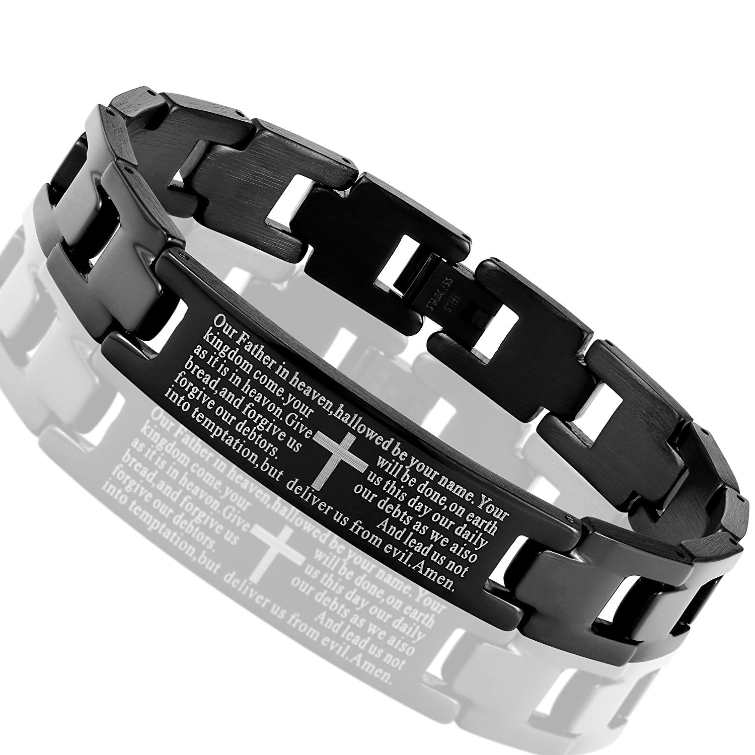 Urban Jewelry Lords Prayer Cross - 316L Stainless Steel Link Bangle Bracelet for Men