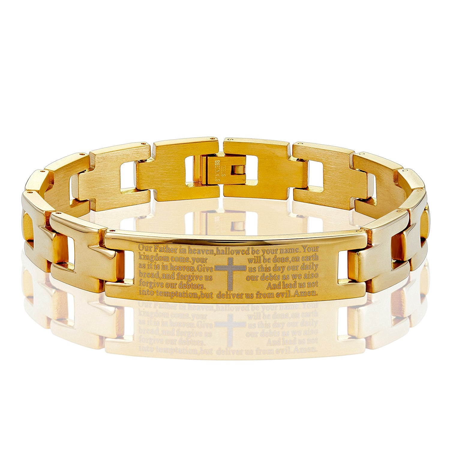 Urban Jewelry Lords Prayer Cross - 316L Stainless Steel Link Bangle Bracelet for Men