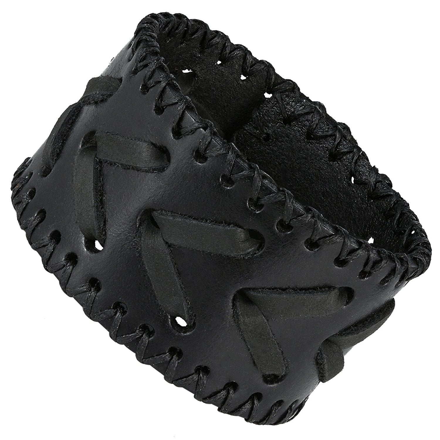 Men's Arrow Patterning Black Genuine Leather Cuff Bangle Bracelet (adjustable 8.3 inches, 1.6 inches width)
