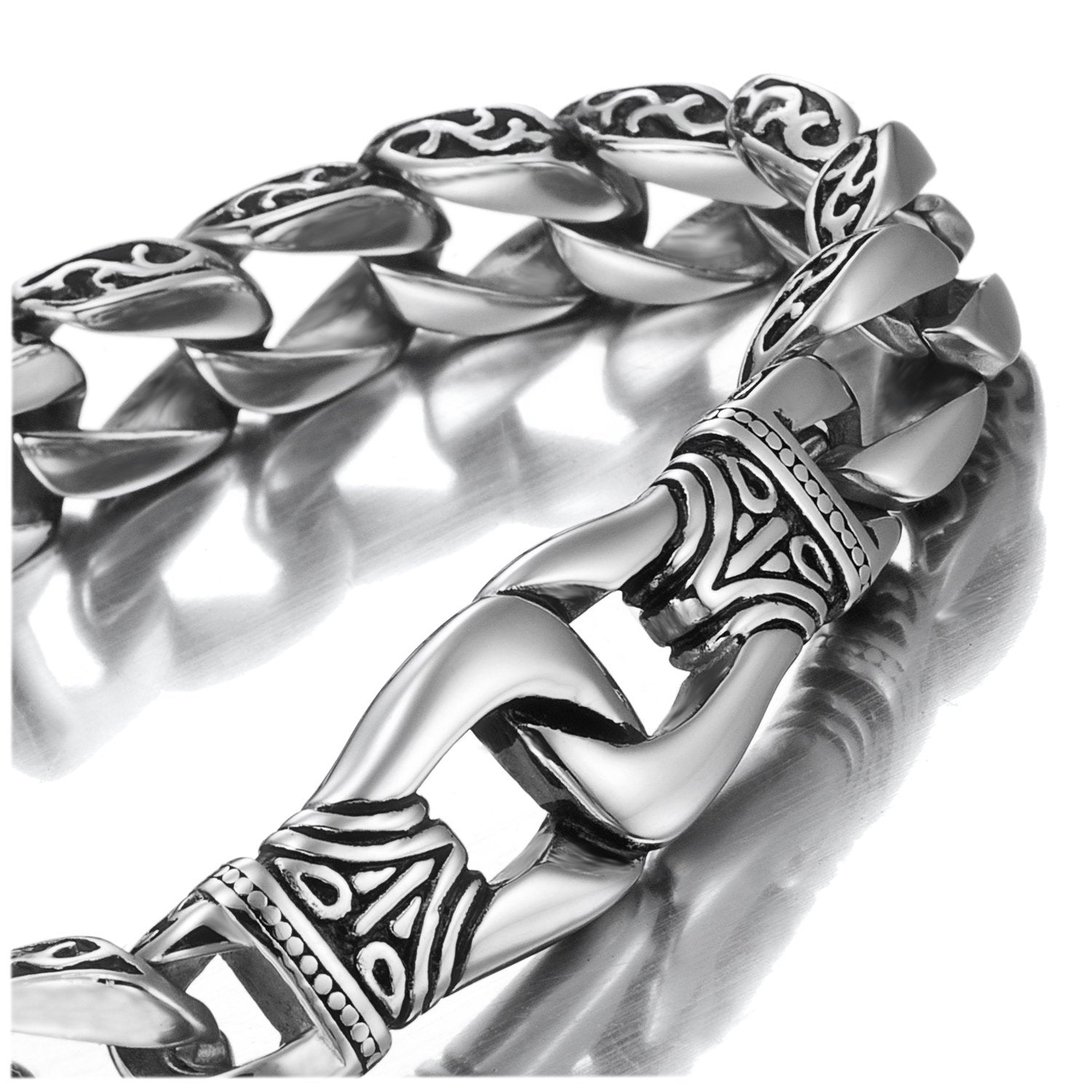 Amazing Stainless Steel Men's link Bracelet Silver Black 9 Inch (With Branded Gift Box)