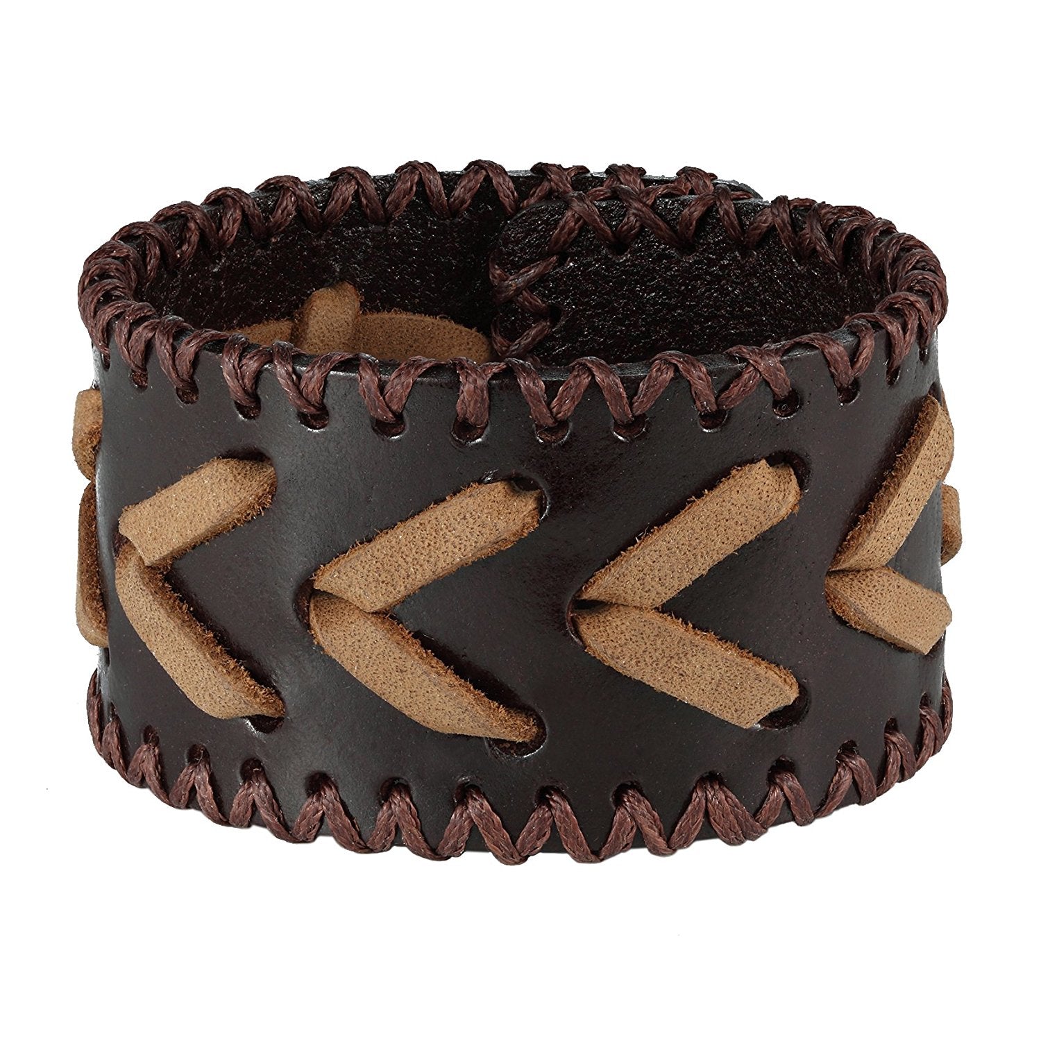 Urban Jewelry Men's Arrow Patterning Brown Genuine Leather Cuff Bracelet (8.3", 1.6" width)
