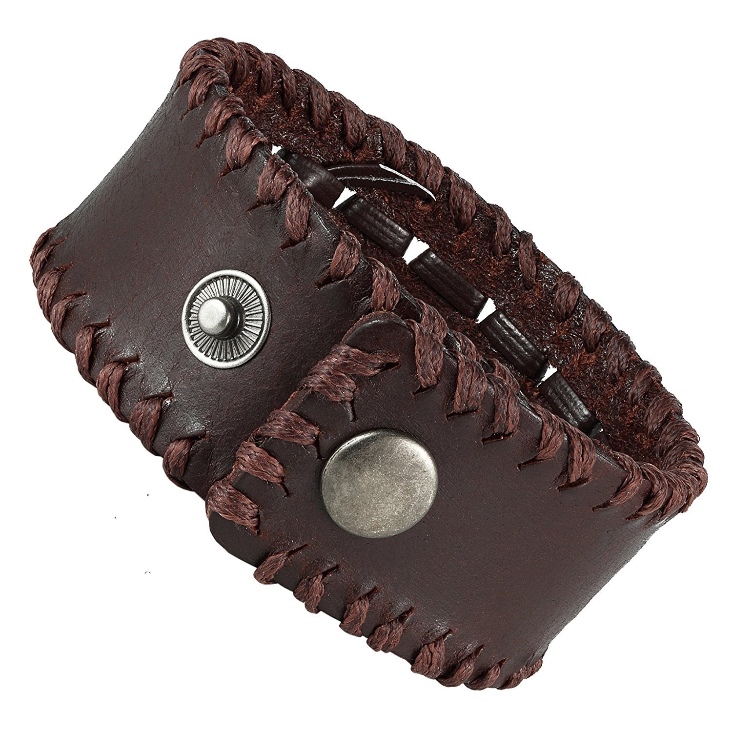 Urban Jewelry Men's Brown Genuine Leather Cuff Bangle Bracelet Weave Design (8.25", 1.2" width)